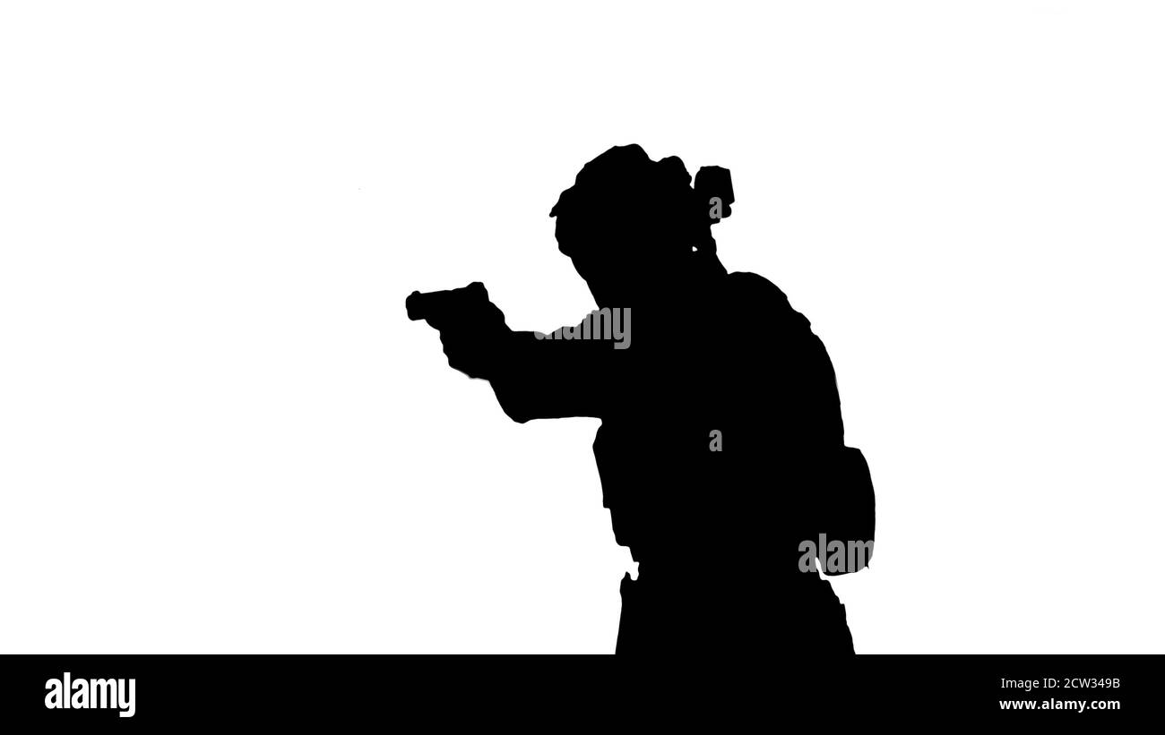 Ranger americano con puntamento e tiro a pistola, Alpha Channel Foto Stock Ranger americano con puntamento e tiro a pistola, Alpha Channel Foto Stock