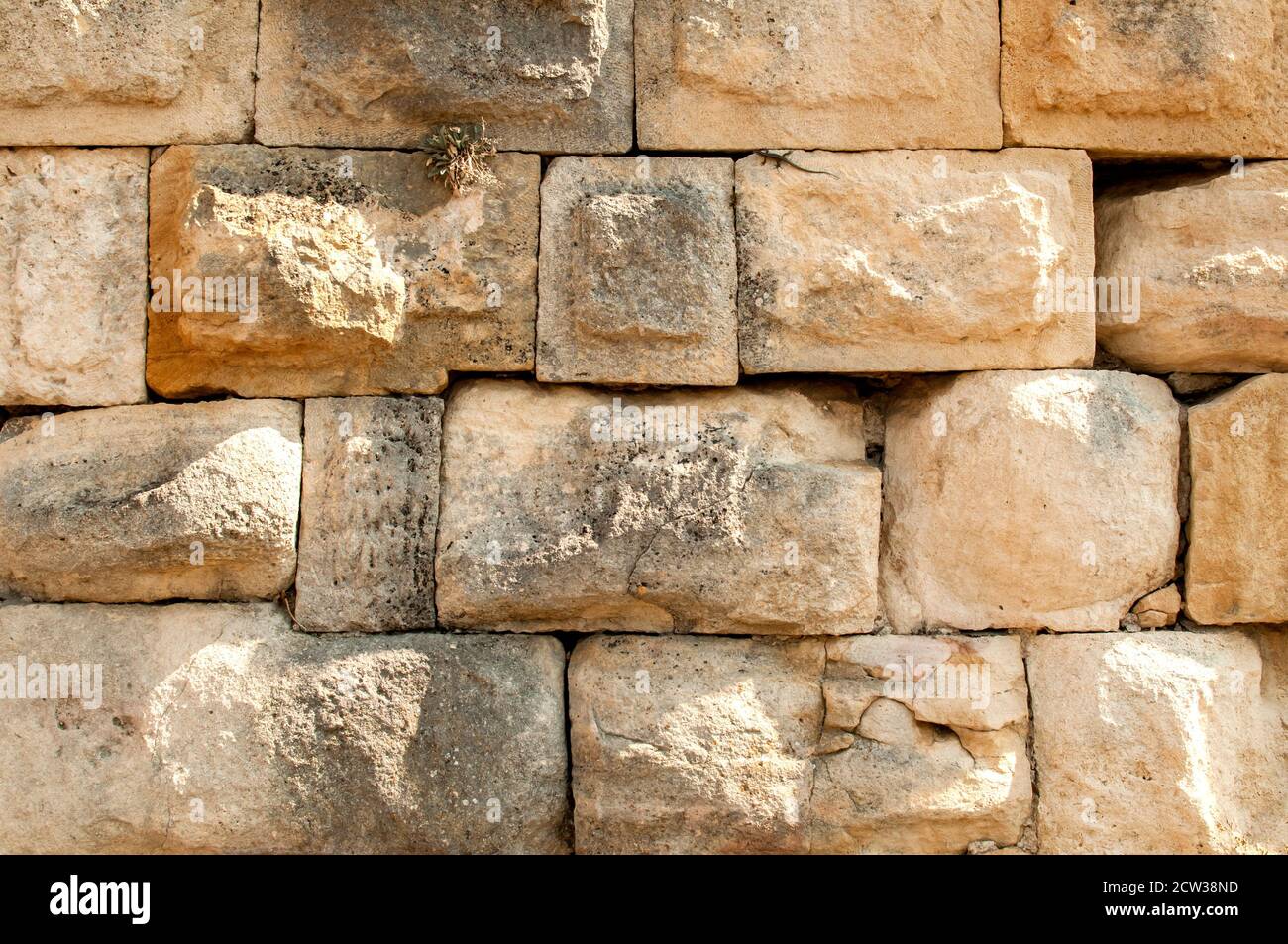 Pietre grandi pietra arenaria antica muratura asciutta closeup muro come pietra sfondo Foto Stock