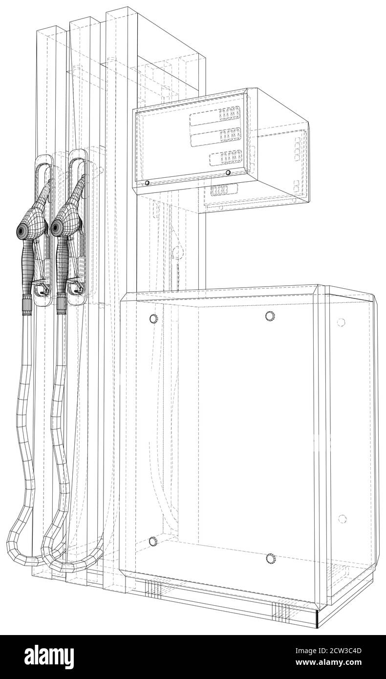 Linea della stazione di servizio, contorno e logo vettoriale solido, isolato lineare. I livelli delle linee visibili e invisibili sono separati. Telaio del filo. Illustrazione Vettoriale