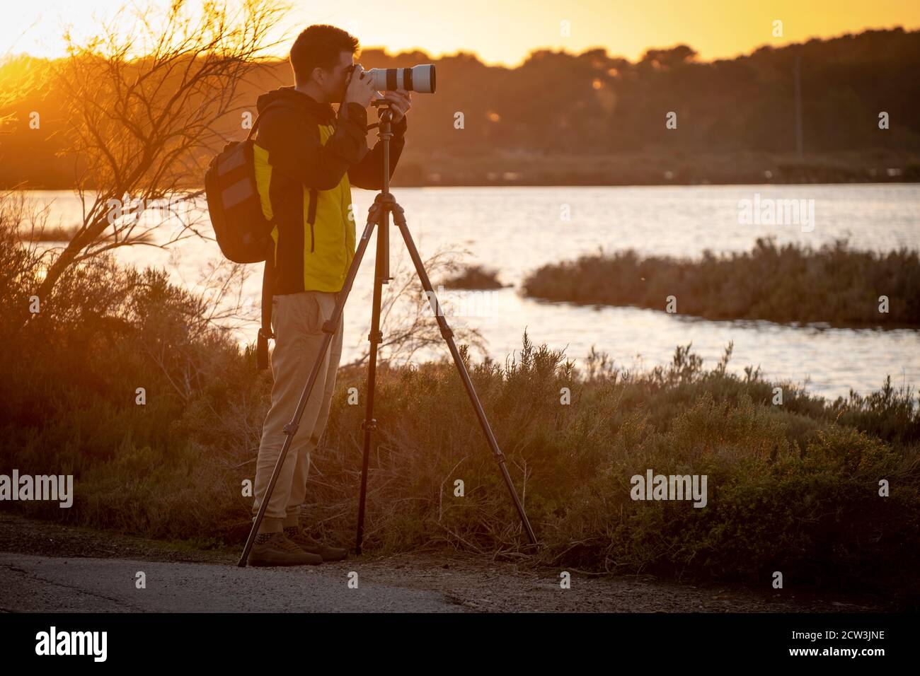 Photographer, Salobrar de Campos, Parque Natural Marítimo Terretre es Trenc-Salobrar de Campos, Mallorca, Isole Baleari, Spagna Foto Stock