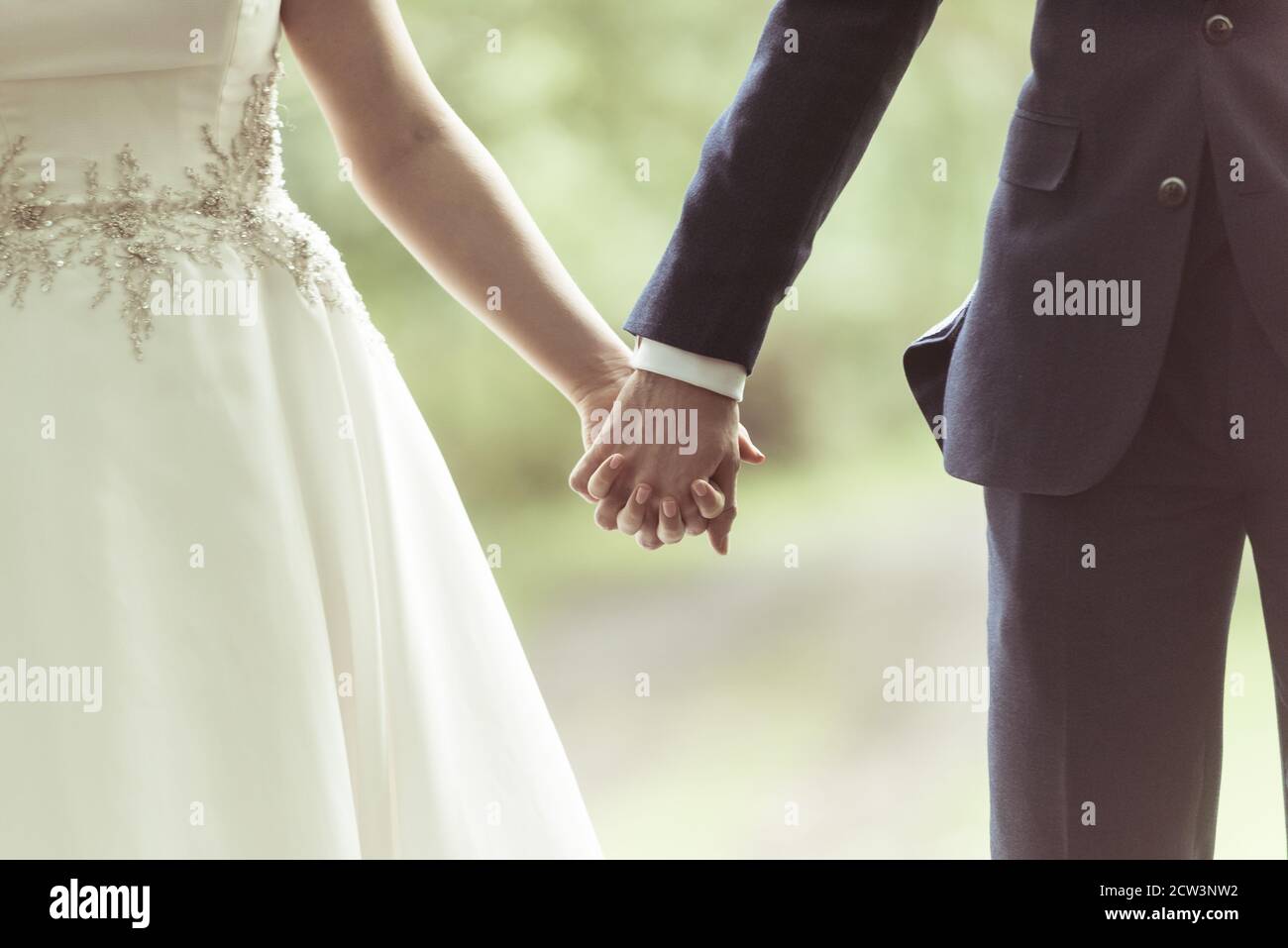 Primo piano di Sposa e dello sposo che tengono le mani Foto Stock