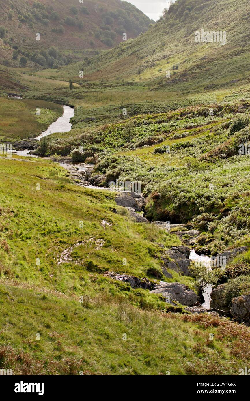 La valle del fiume Elan, Abergwestyn Common, vicino a Builth Wells, Mid Wales Foto Stock