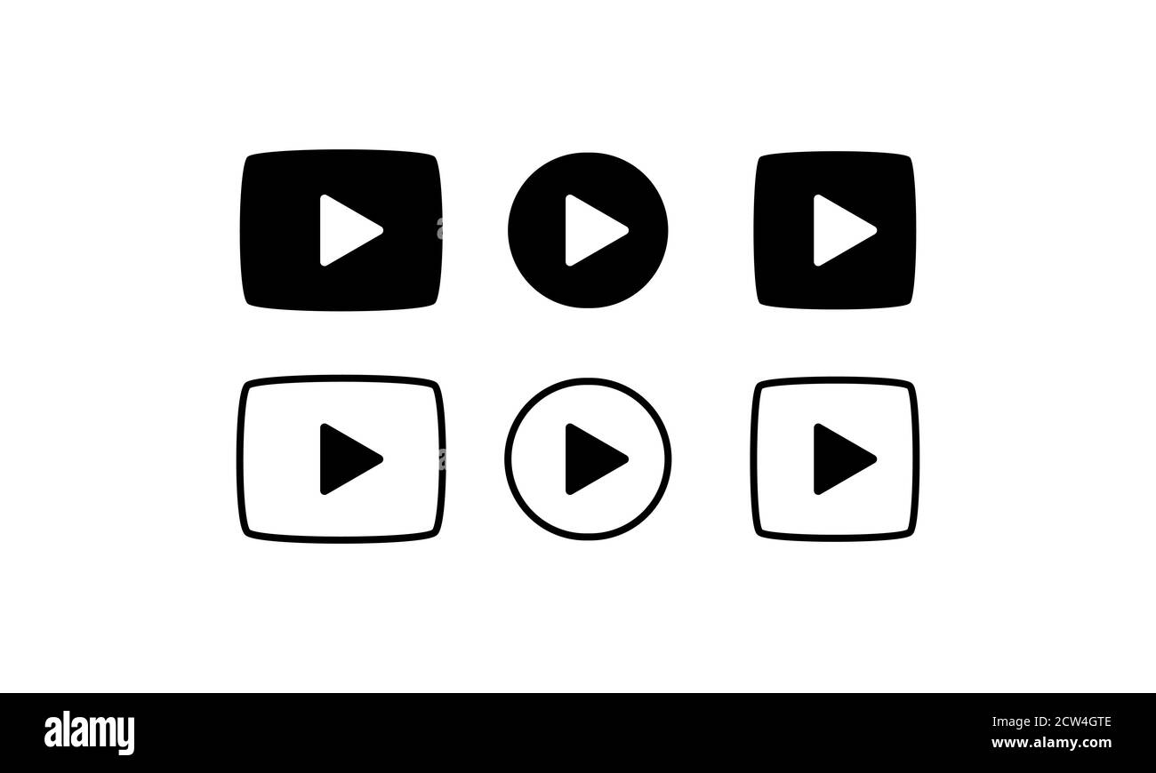 Icona del pulsante di riproduzione impostata in nero. Consente di attivare o disattivare la musica o il video. Vettore su sfondo bianco isolato. EPS 10 Illustrazione Vettoriale