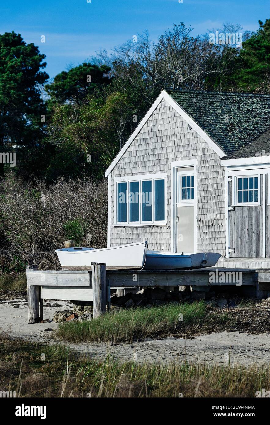 Casa in barca costiera rustica su Capo Cod. Foto Stock