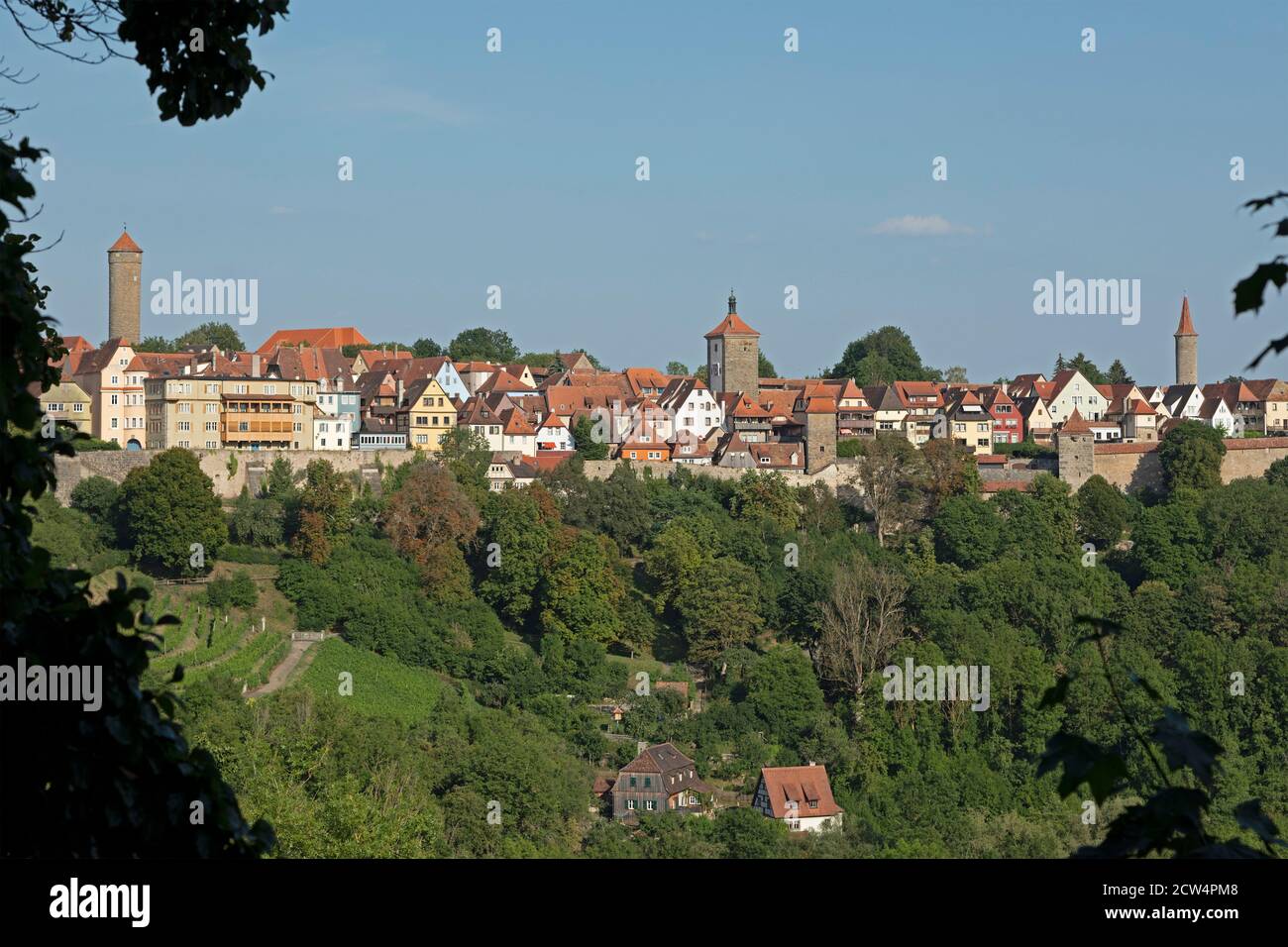 Vista panoramica della parte meridionale della città vecchia, Rothenburg ob der Tauber, Franconia media, Baviera, Germania Foto Stock