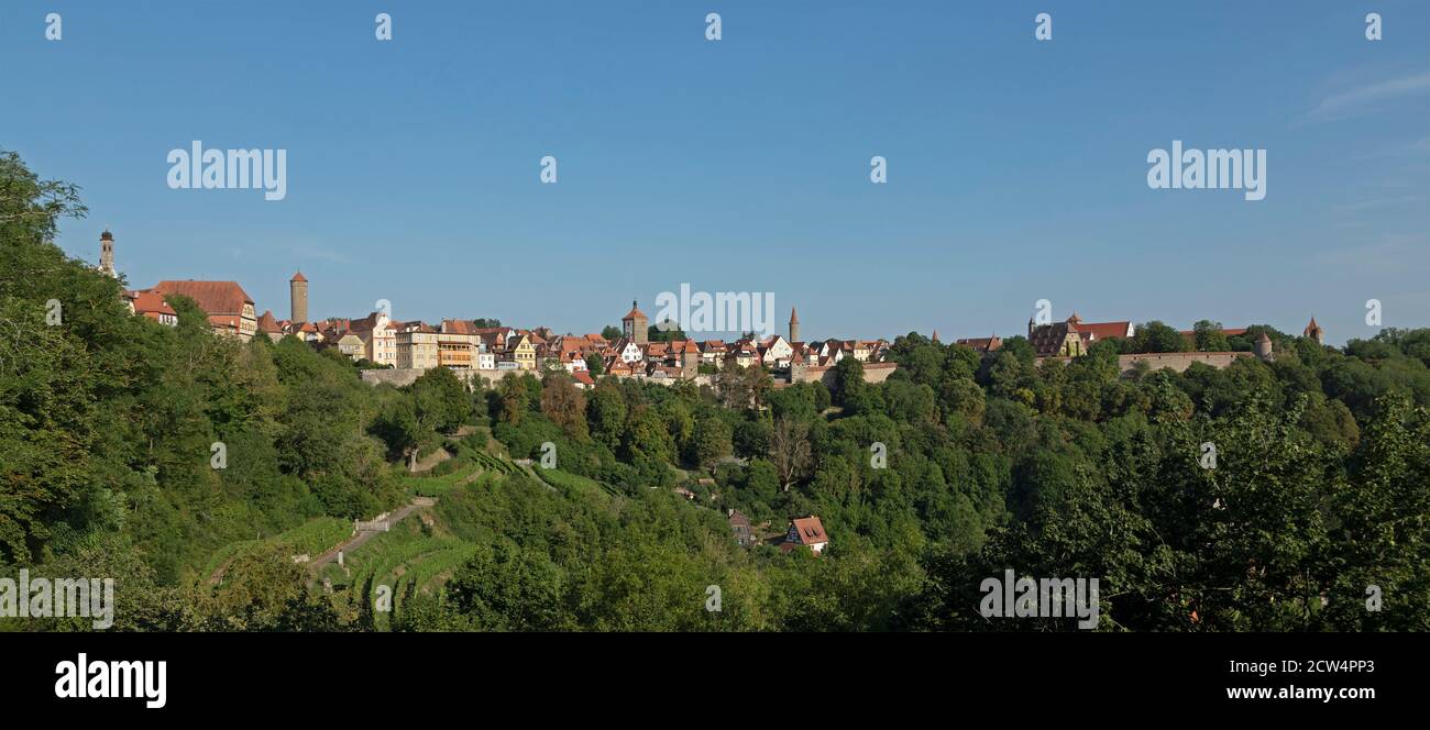 Vista panoramica della parte meridionale della città vecchia, Rothenburg ob der Tauber, Franconia media, Baviera, Germania Foto Stock