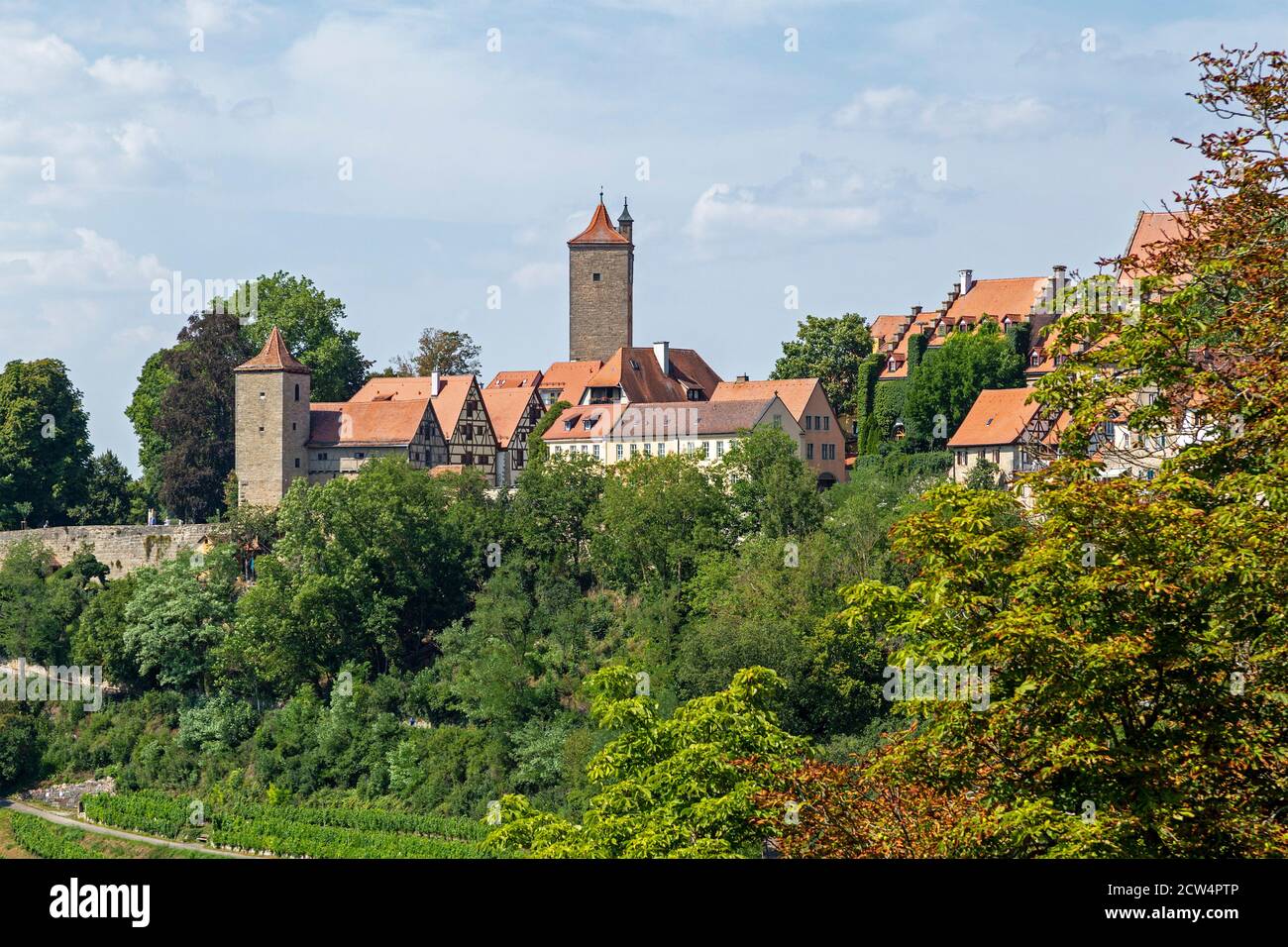 Torre Francescana e Torre del Castello, città vecchia, Rothenburg ob der Tauber, Franconia Centrale, Baviera, Germania Foto Stock