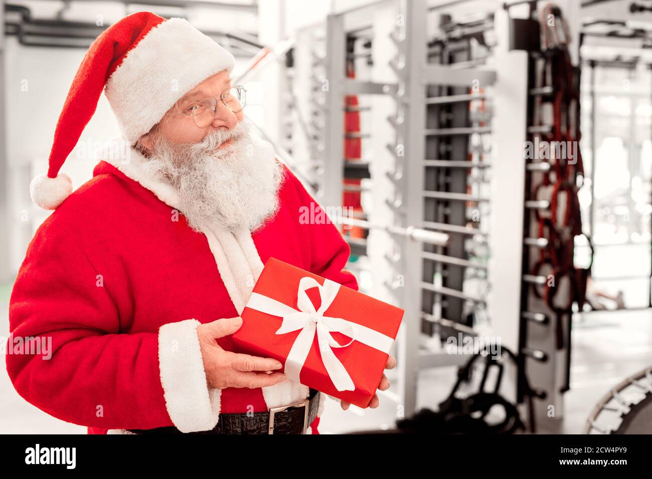 Santa Claus in palestra il concetto di vacanza Foto Stock