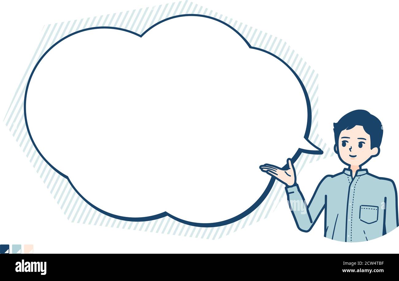 Uomo in un'immagine di navigazione shirtwith testo palloncino. Si tratta di grafica vettoriale, quindi è facile da modificare. Illustrazione Vettoriale