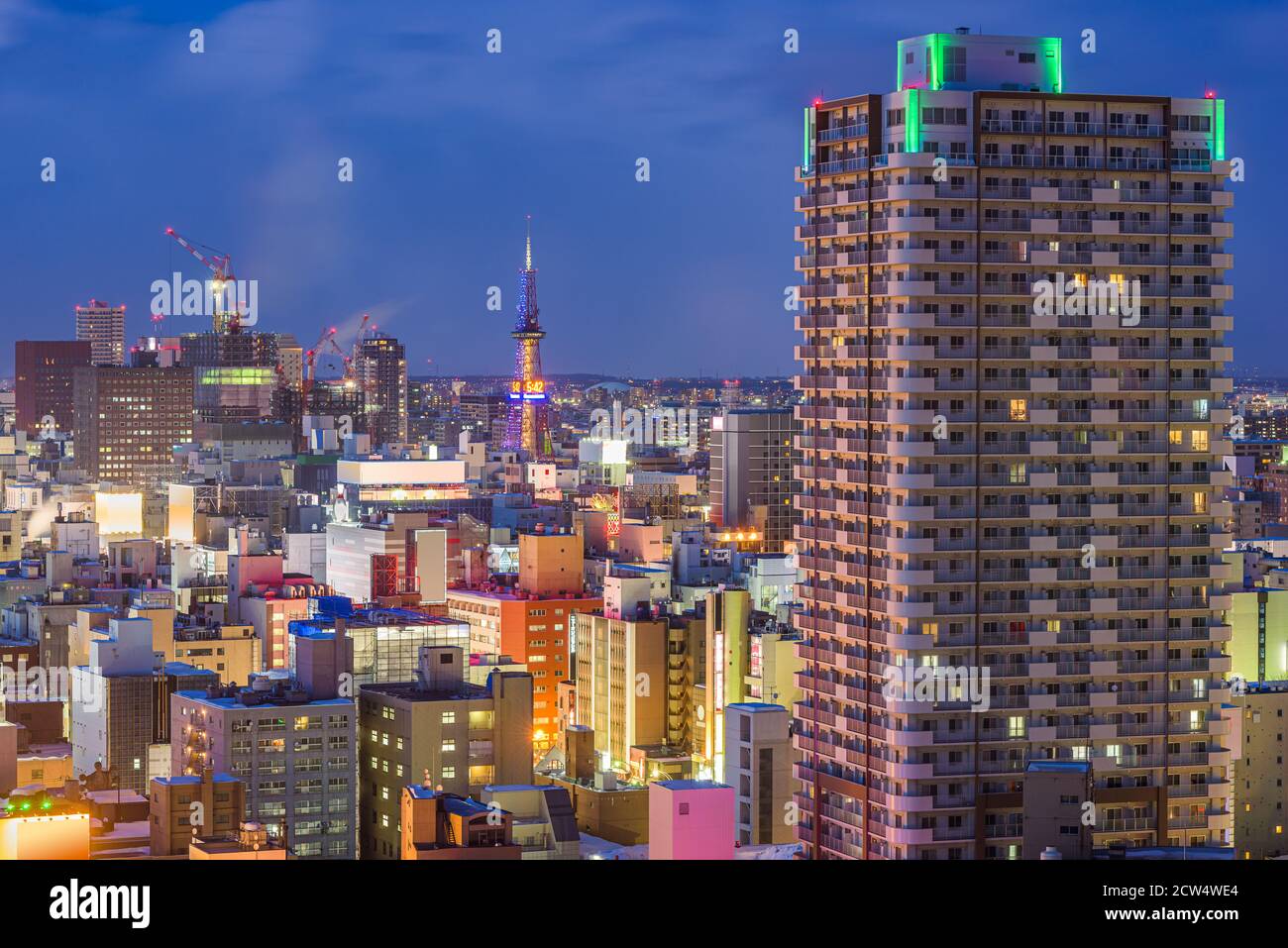 Sapporo, Hokkaido, Giappone skyline della città con la torre al tramonto. Foto Stock