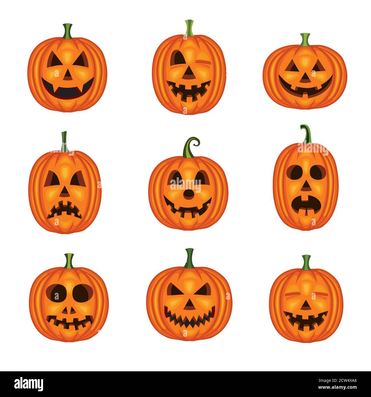 Set di zucche di Halloween stile cartoon vettoriale Illustrazione Vettoriale