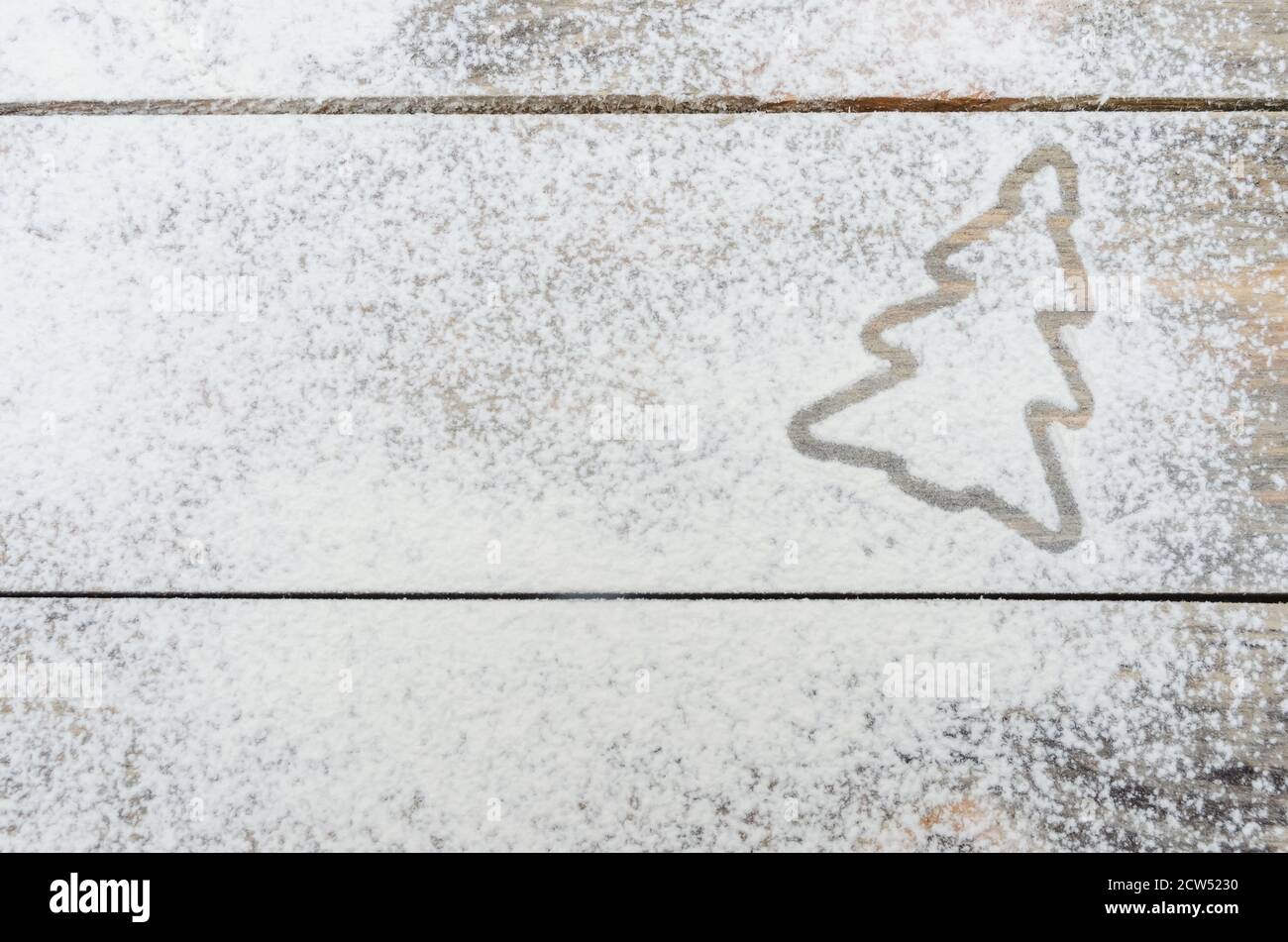 Panetteria sfondo di Natale, albero di Natale decorativo su tavolo di legno con spazio di copia per il tuo testo Foto Stock