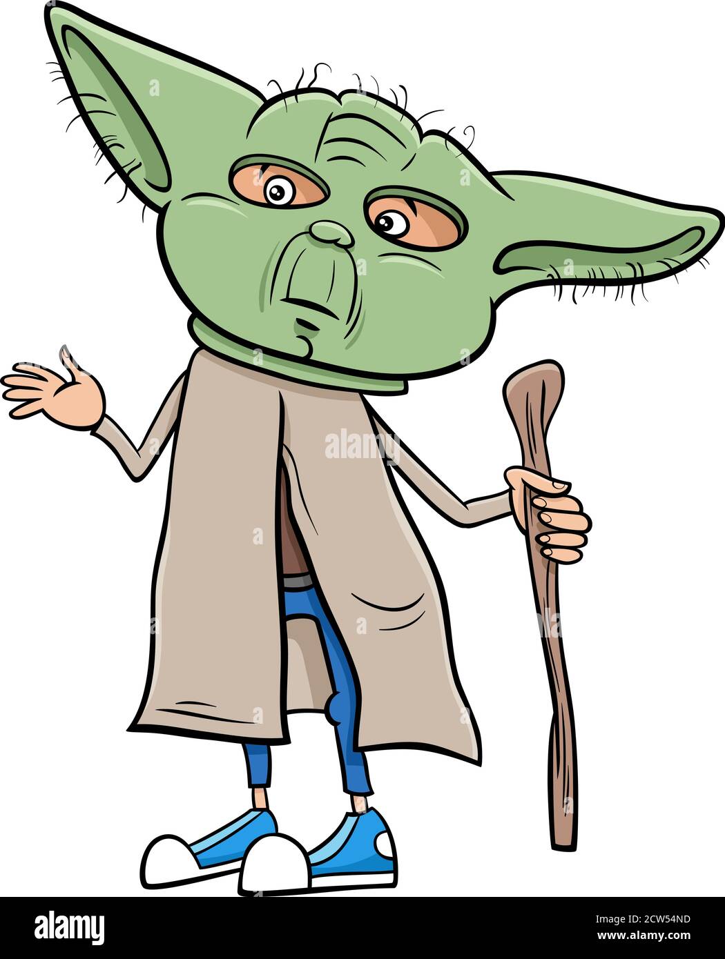 Illustrazione di Cartoon di Kid Boy in costume di Maestro Yoda a. Halloween Party o Masked Ball Illustrazione Vettoriale