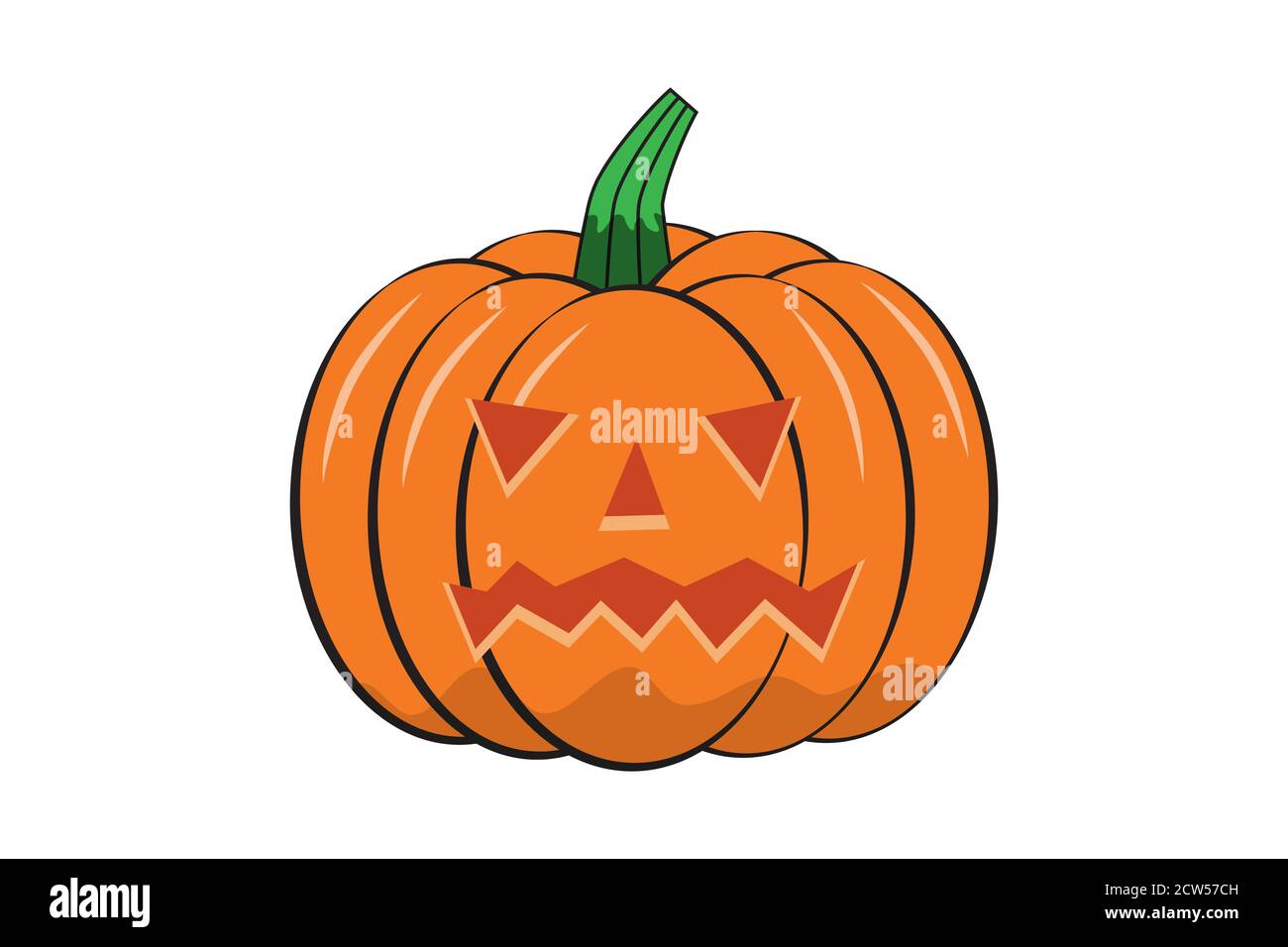 Singola zucca di Halloween con faccia spaventosa isolata su sfondo bianco. Concetto di vacanza di Halloween. Illustrazione vettoriale piatta Illustrazione Vettoriale
