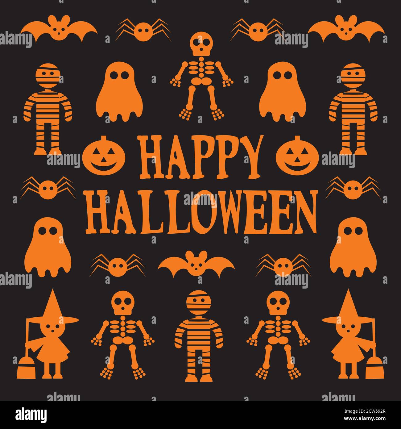 Cartoon stile Halloween carta con un felice messaggio di Halloween Illustrazione Vettoriale