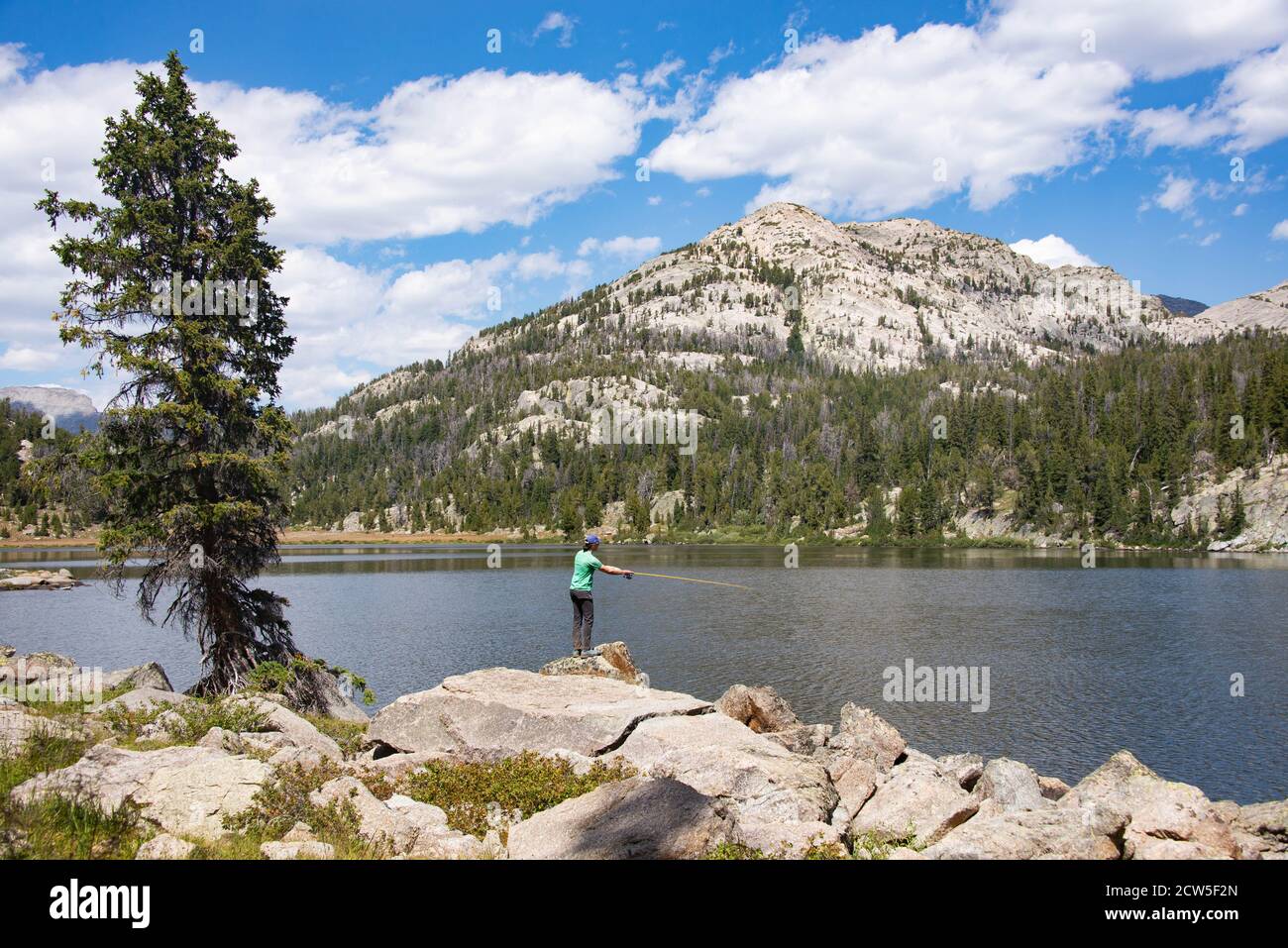 Pesca nella Wind River Range, Wyoming, USA Foto Stock