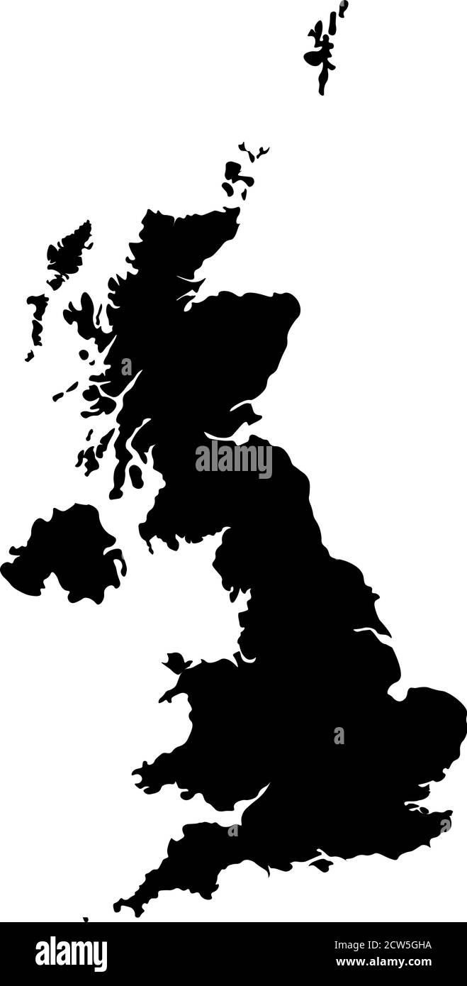 Silhouette del Regno Unito di Gran Bretagna e Irlanda del Nord. Mappa dalla forma gradevole con bordi arrotondati per un look elegante. Illustrazione Vettoriale