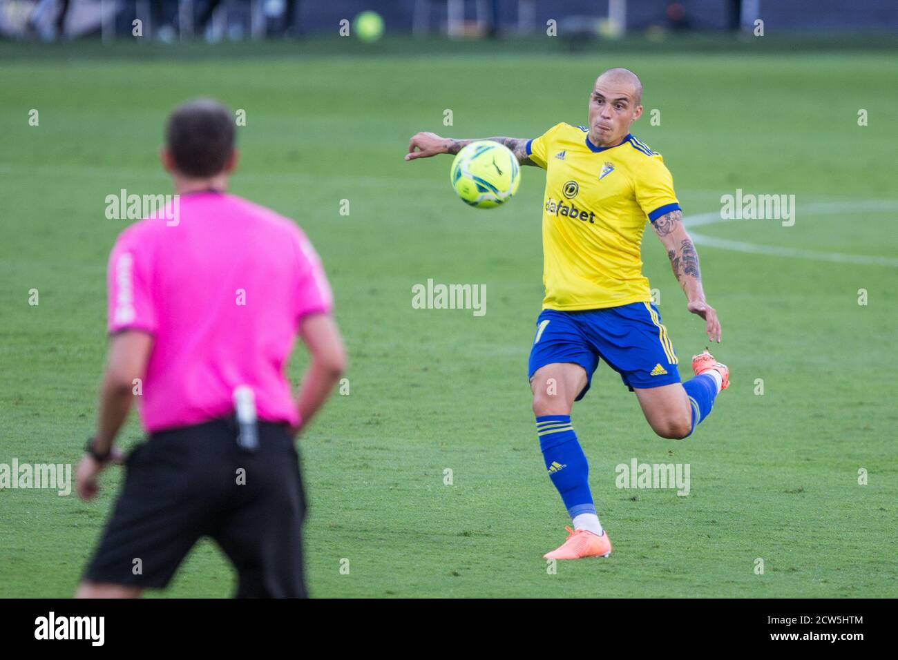 Jorge Pombo di Cadice durante la partita di calcio del campionato spagnolo la Liga tra il Cadiz Club Futbol e il Sevilla Club de Futbol il 27 settembre 2020 allo stadio Ramon de Carranza di Cadice, Spagna - Foto Joaquin Corchero / Spagna DPPI / DPPI Credit: LM/DPPI/Joaquin Corchero/Alamy Live News Foto Stock