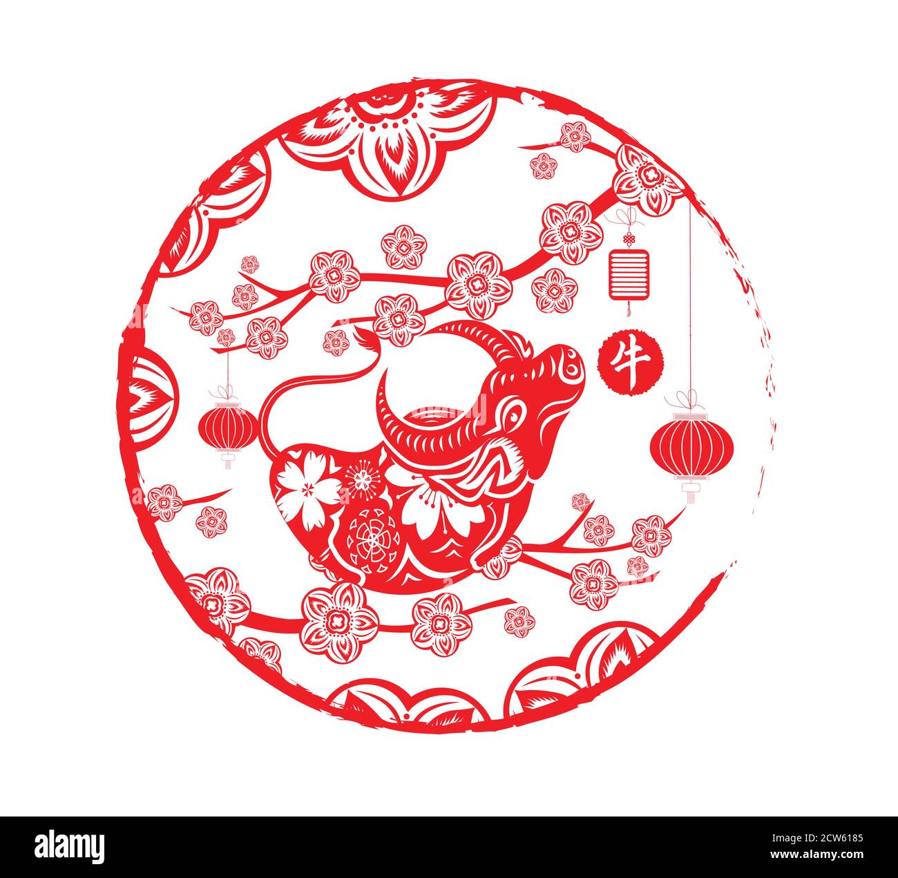 Felice anno nuovo cinese 2021 anno del Ox Lunar Nuovo anno (anno cinese della traduzione di ox) Illustrazione Vettoriale
