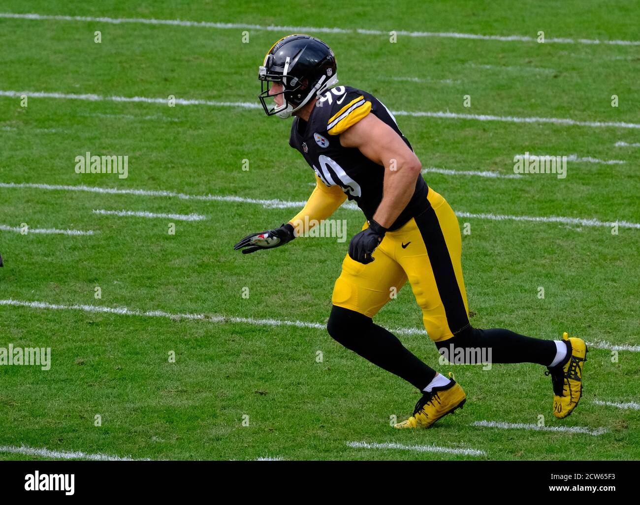 27 settembre 2020: T.J. Watt n° 90 durante la partita dei Pittsburgh Steelers contro Houston Texans all'Heinz Field di Pittsburgh, Pennsylvania. Jason Pohuski/CSM Foto Stock