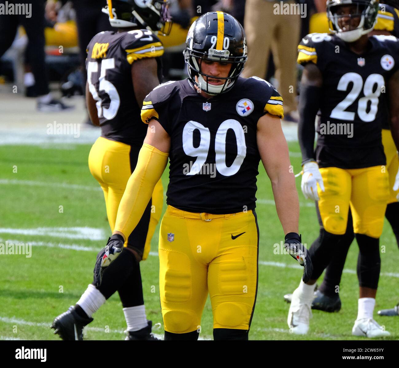 27 settembre 2020: T.J. Watt n° 90 durante la partita dei Pittsburgh Steelers contro Houston Texans all'Heinz Field di Pittsburgh, Pennsylvania. Jason Pohuski/CSM Foto Stock