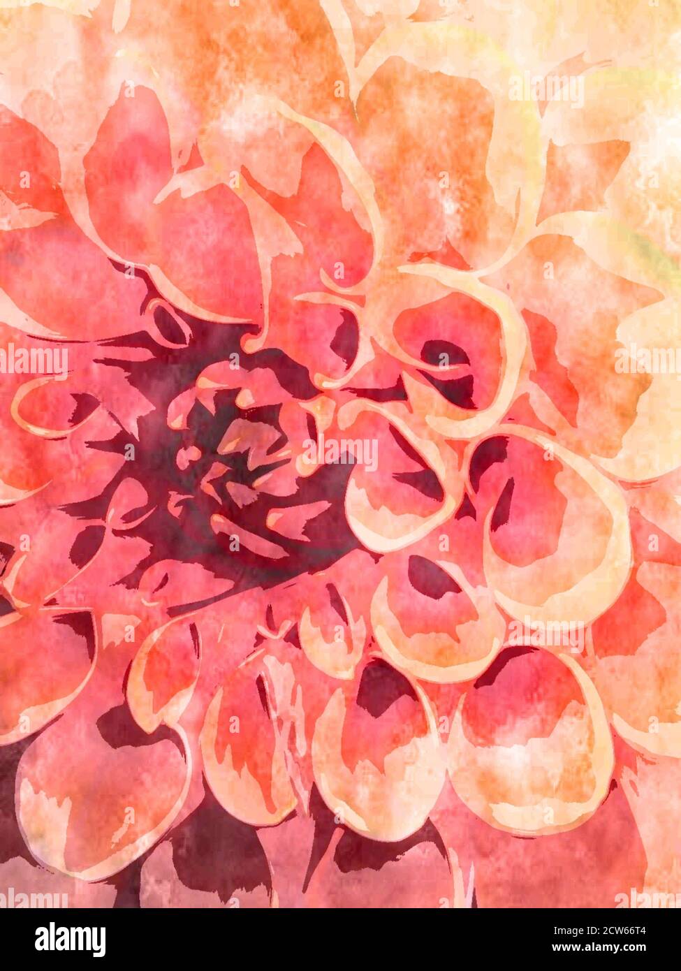 Originale pittura acquerello su tela di un fiore Foto Stock