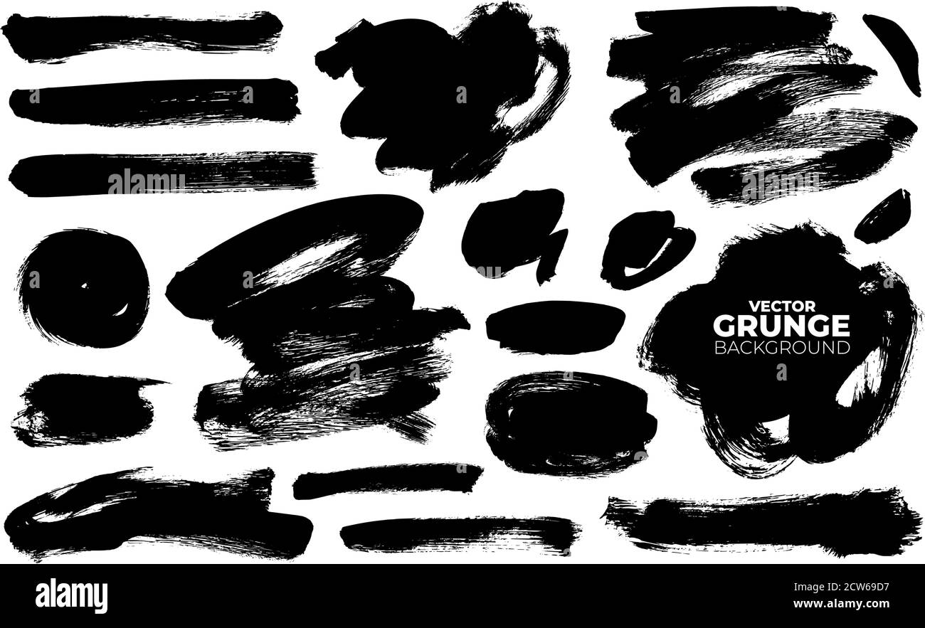 Raccolta di tratti e forme del pennello dell'inchiostro vettoriale. Illustrazione Vettoriale