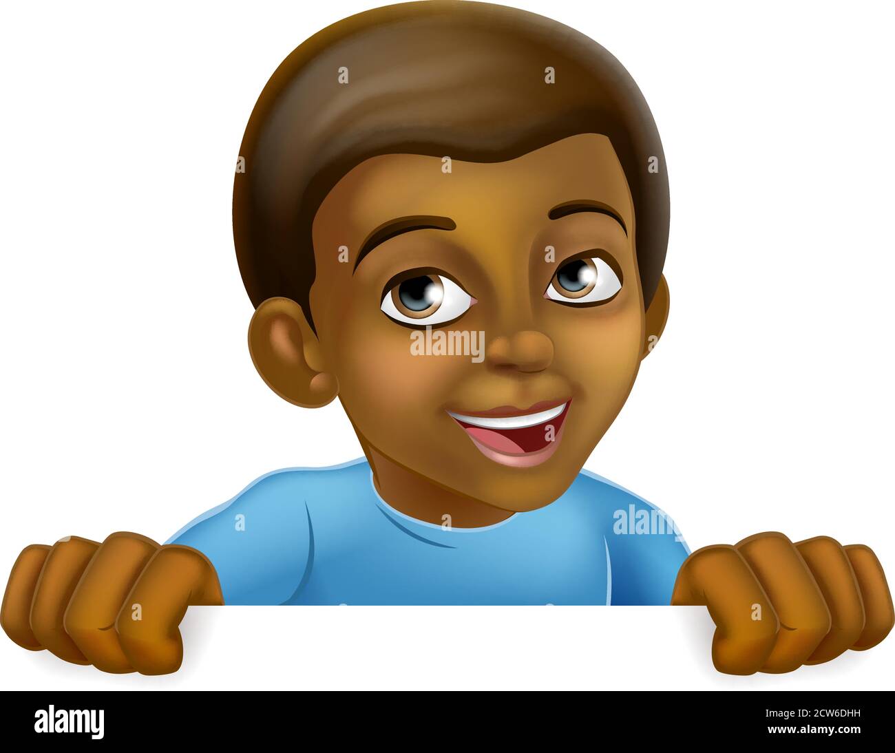 Cartello bambino Happy Black Little Boy Cartoon Kid Illustrazione Vettoriale