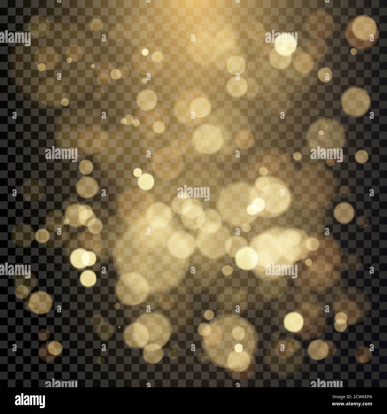 Effetto dei cerchi bokeh di colore. Elemento con glitter dorato caldo e brillante per Natale. Illustrazione vettoriale isolata su sfondo trasparente Illustrazione Vettoriale