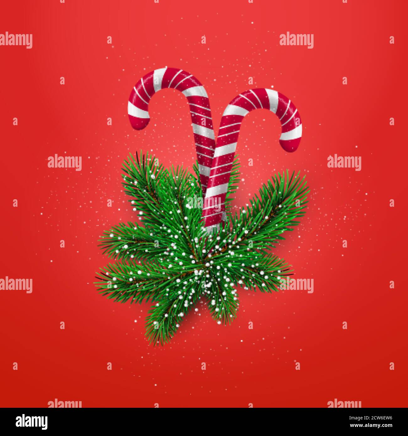 Modello biglietto di auguri per l'anno nuovo. Caramella di Natale con rami dell'albero di Capodanno. Illustrazione vettoriale Illustrazione Vettoriale