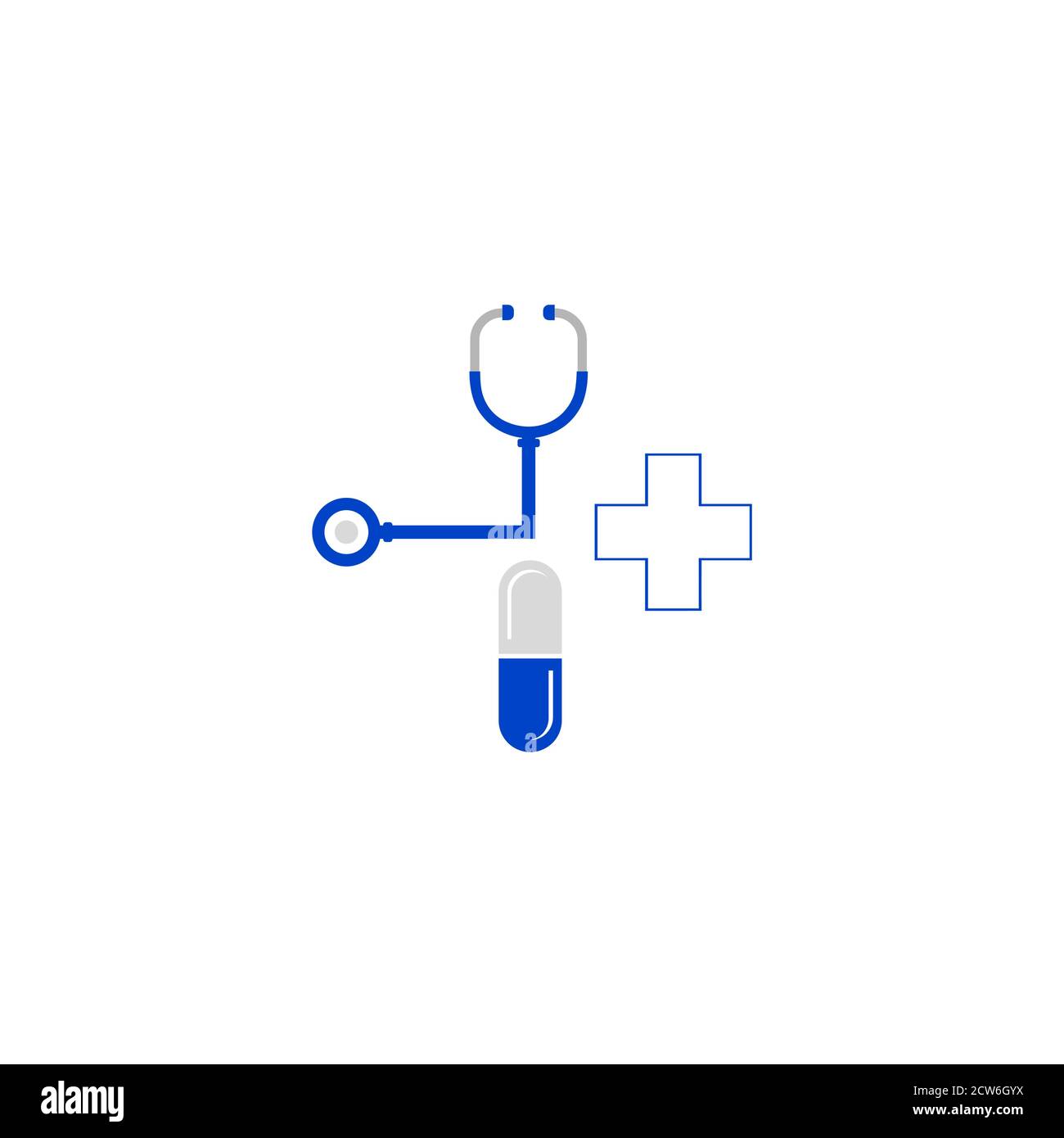 Il disegno del logo del vettore dell'illustrazione del medico più per l'assistenza medica e sanitaria. Illustrazione Vettoriale