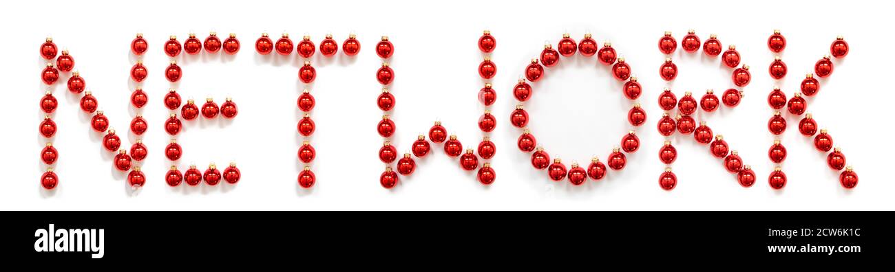 Red Christmas Ball Ornament Building Word Network Foto Stock