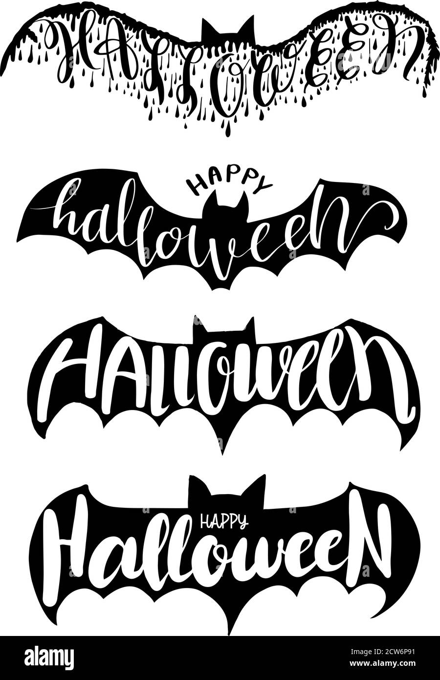 Scritta di Halloween sull'illustrazione vettoriale di bat per la festa di Halloween, la scheda di invito dell'elemento di Halloween, il poster e l'adesivo di stampa Illustrazione Vettoriale
