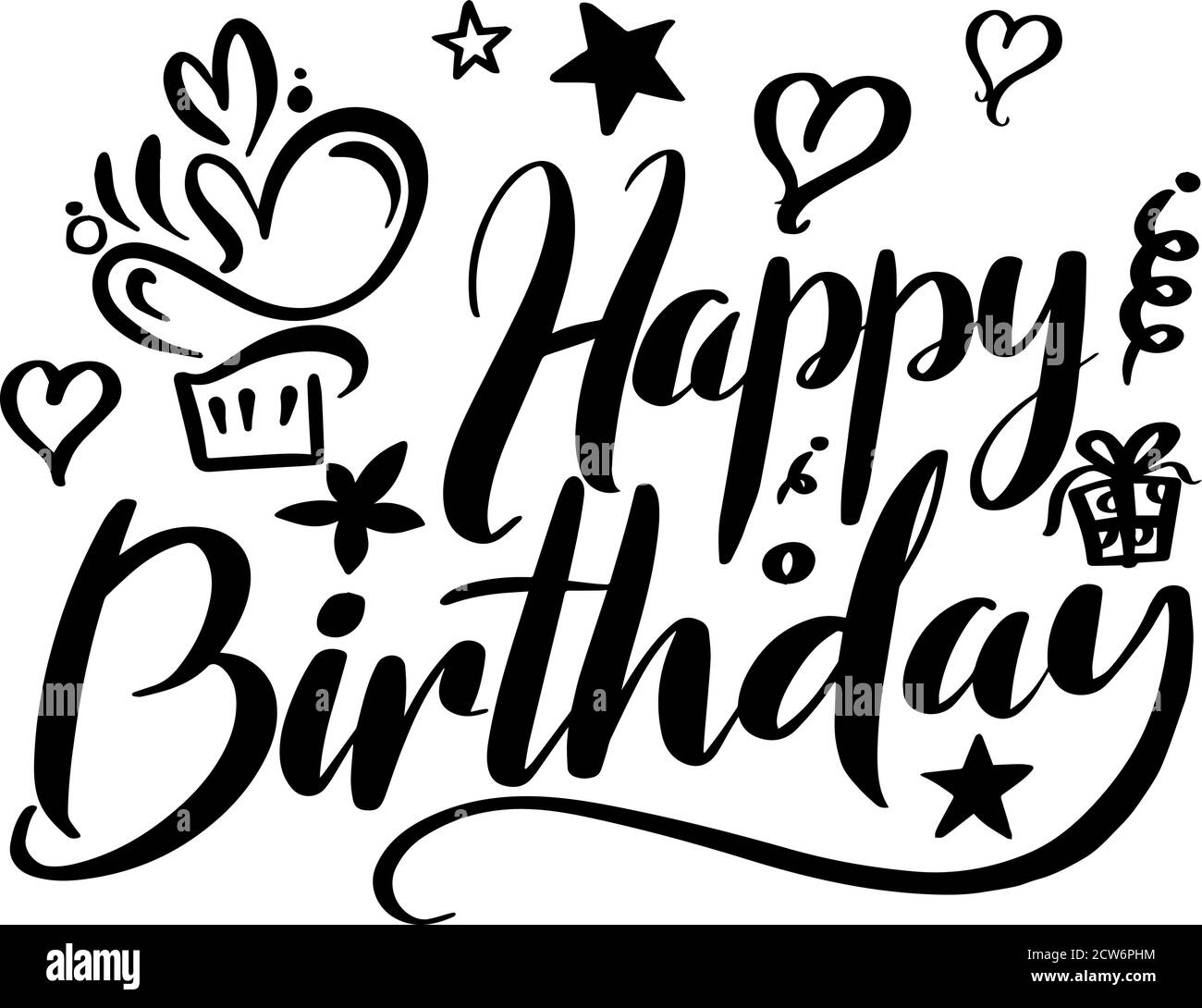 Happy Birthday lettering per il biglietto di compleanno e la stampa su schermo in regalo. Illustrazione Vettoriale