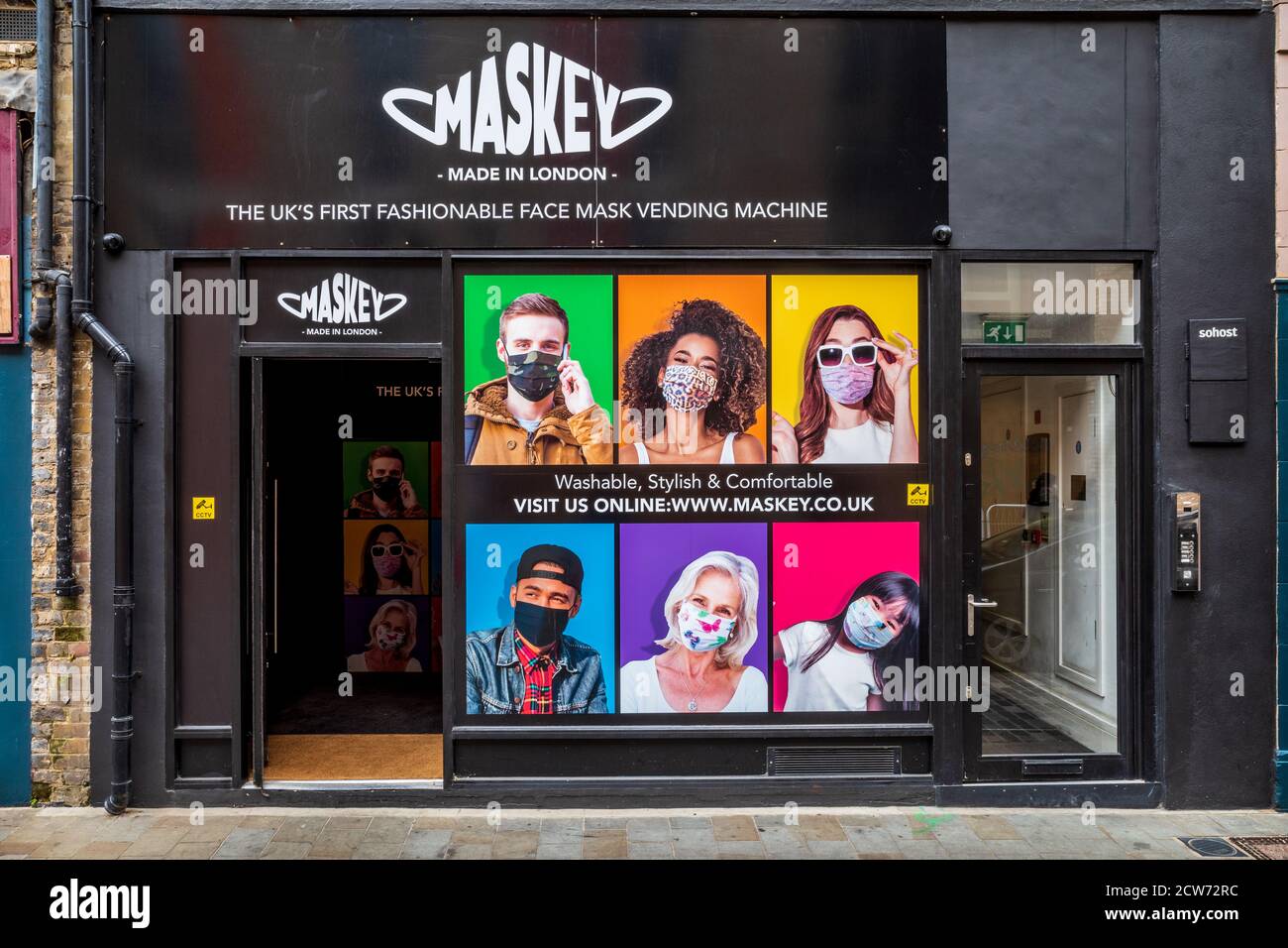 Makey Face Mask Store su Berwick Street a Soho London - esempio di un'opportunità di business Pandemic Covid-19. Foto Stock