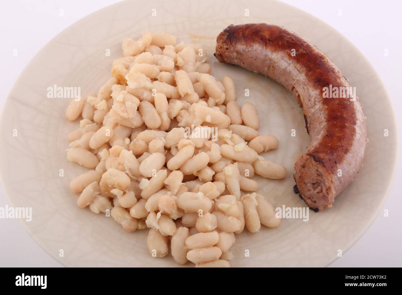 salsiccia di carne con fagioli bianchi Foto Stock