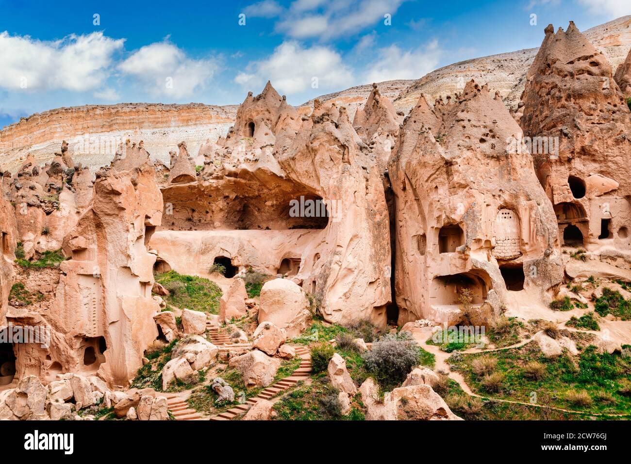Zelve, Cappadocia, Provincia di Nevsehir, Anatolia Centrale, Turchia Foto Stock