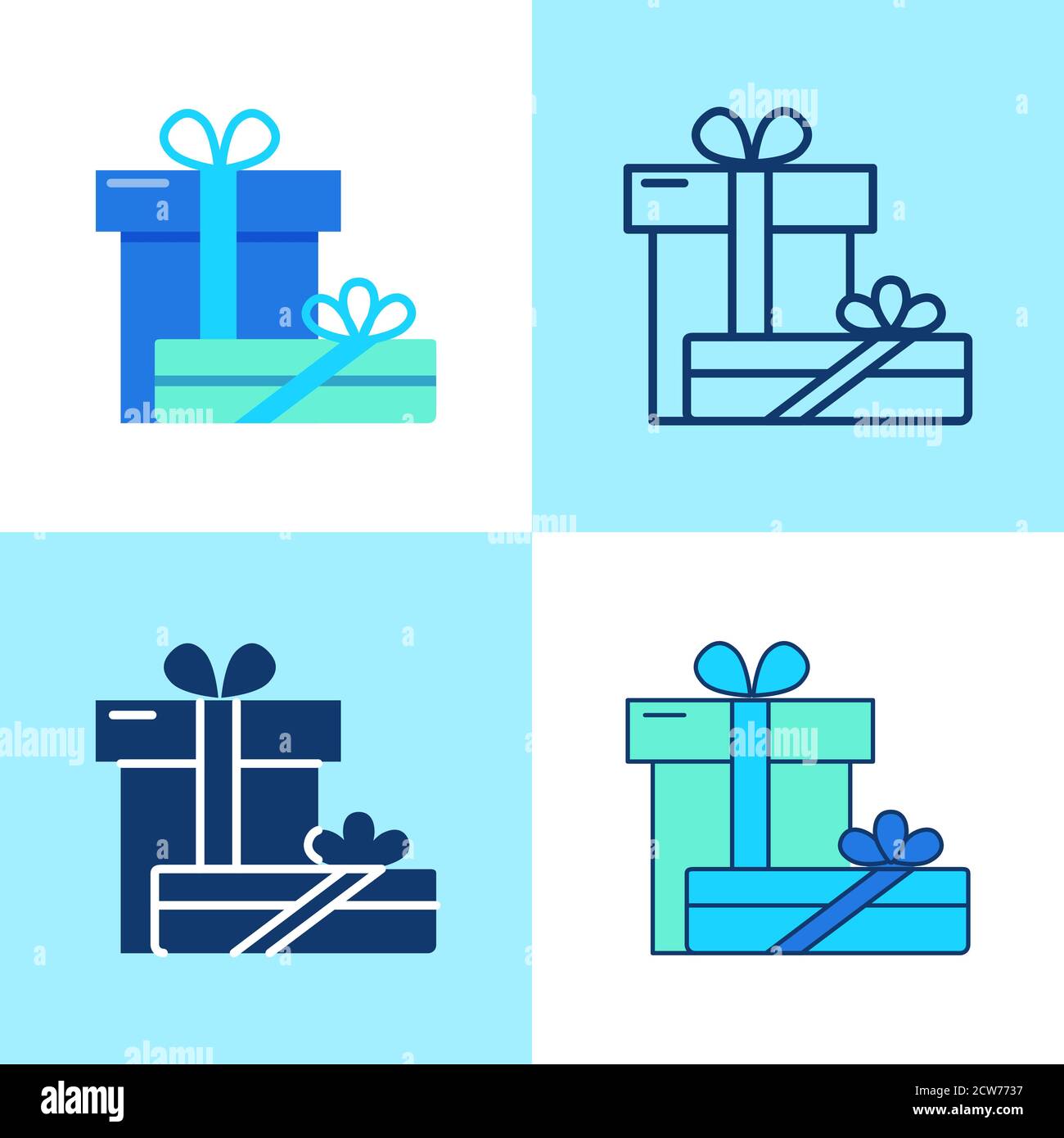 Due confezioni regalo con icone in stile piatto e in linea Illustrazione Vettoriale