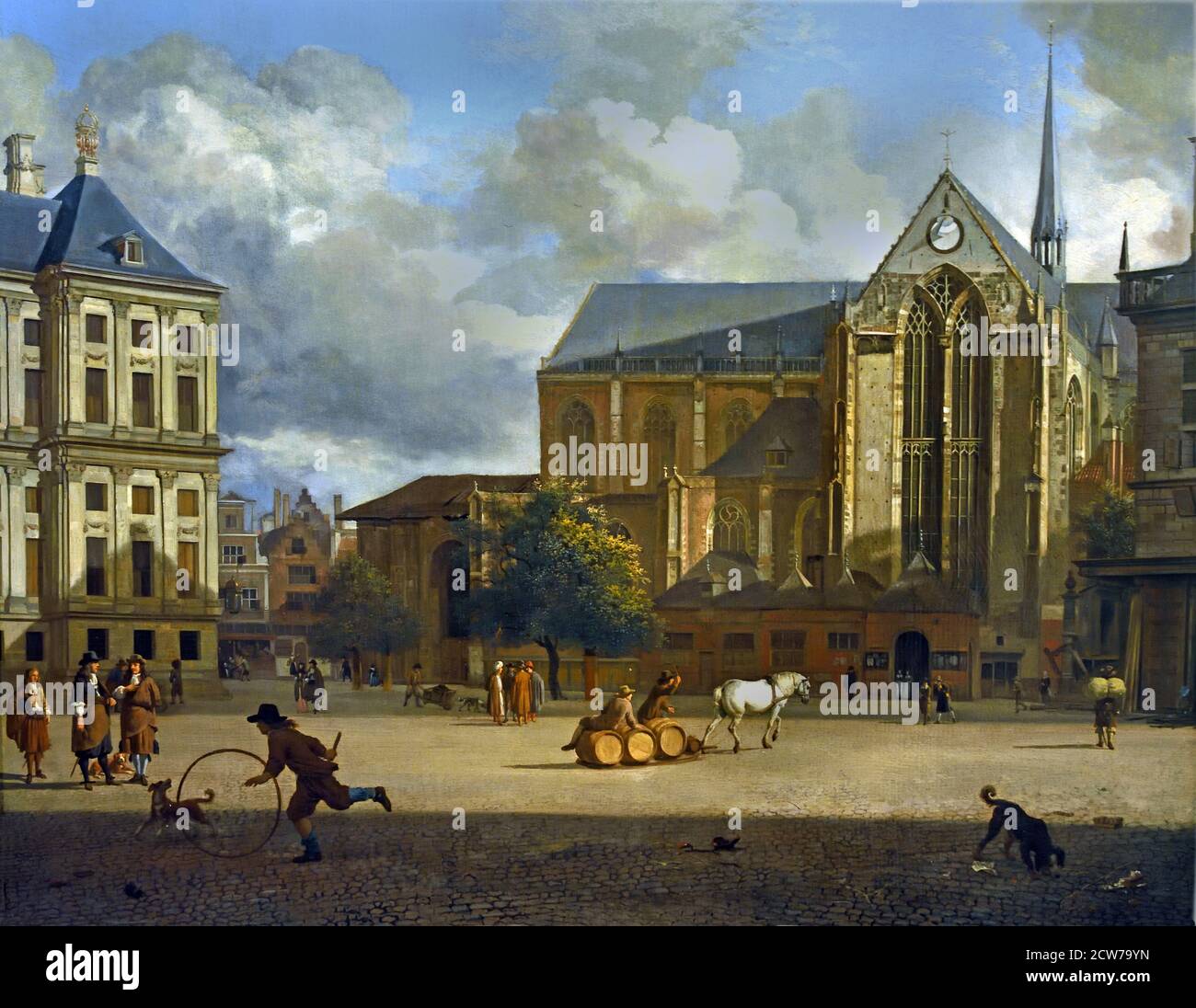 La slitta della birra su Piazza Dam Amsterdam, 1670, Jan van der Heyden The, Paesi Bassi, Paesi Bassi, Età dell'Oro Foto Stock
