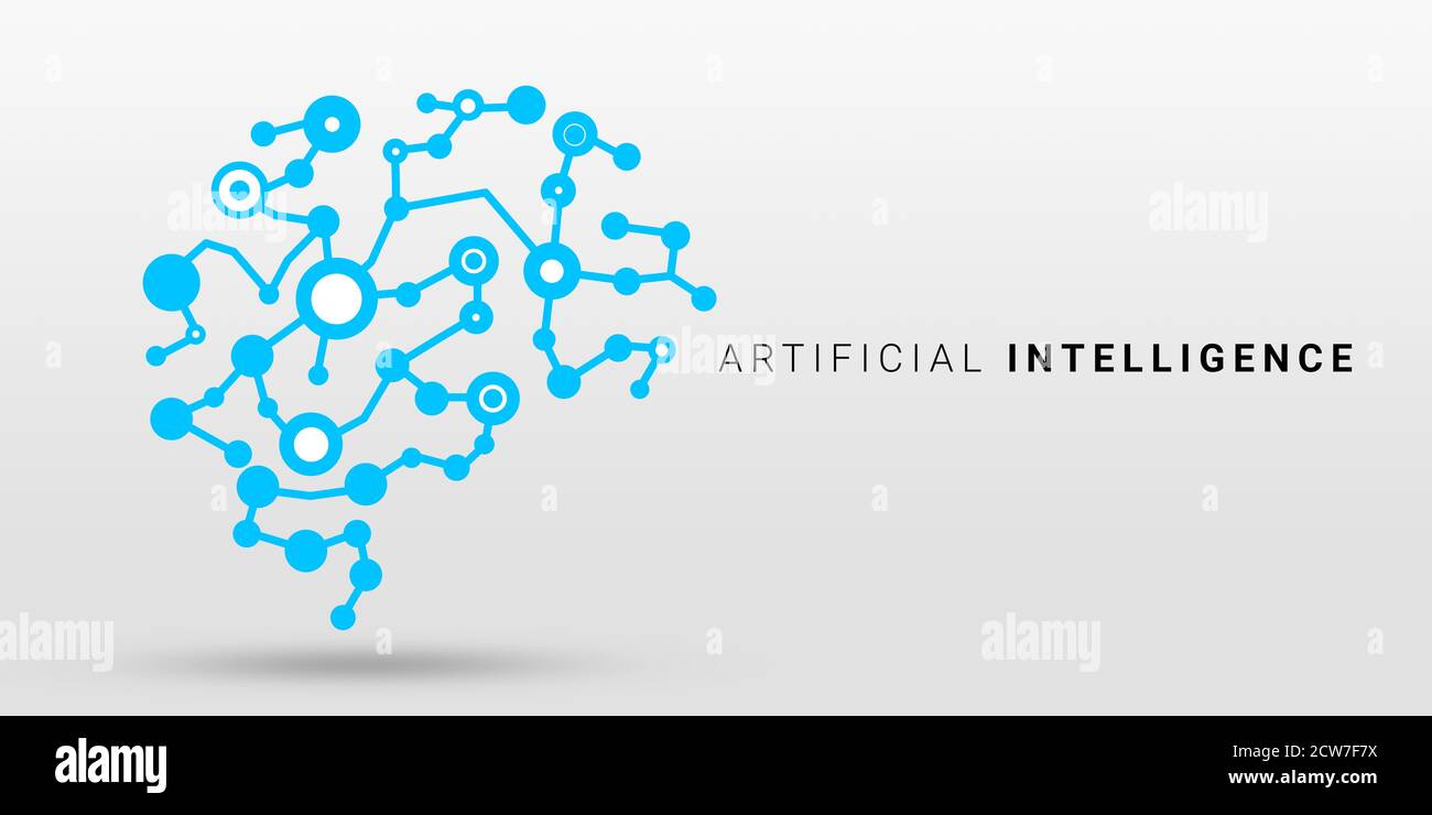 Icona di intelligenza artificiale del cervello umano progettata con linee di circuito e punti Foto Stock