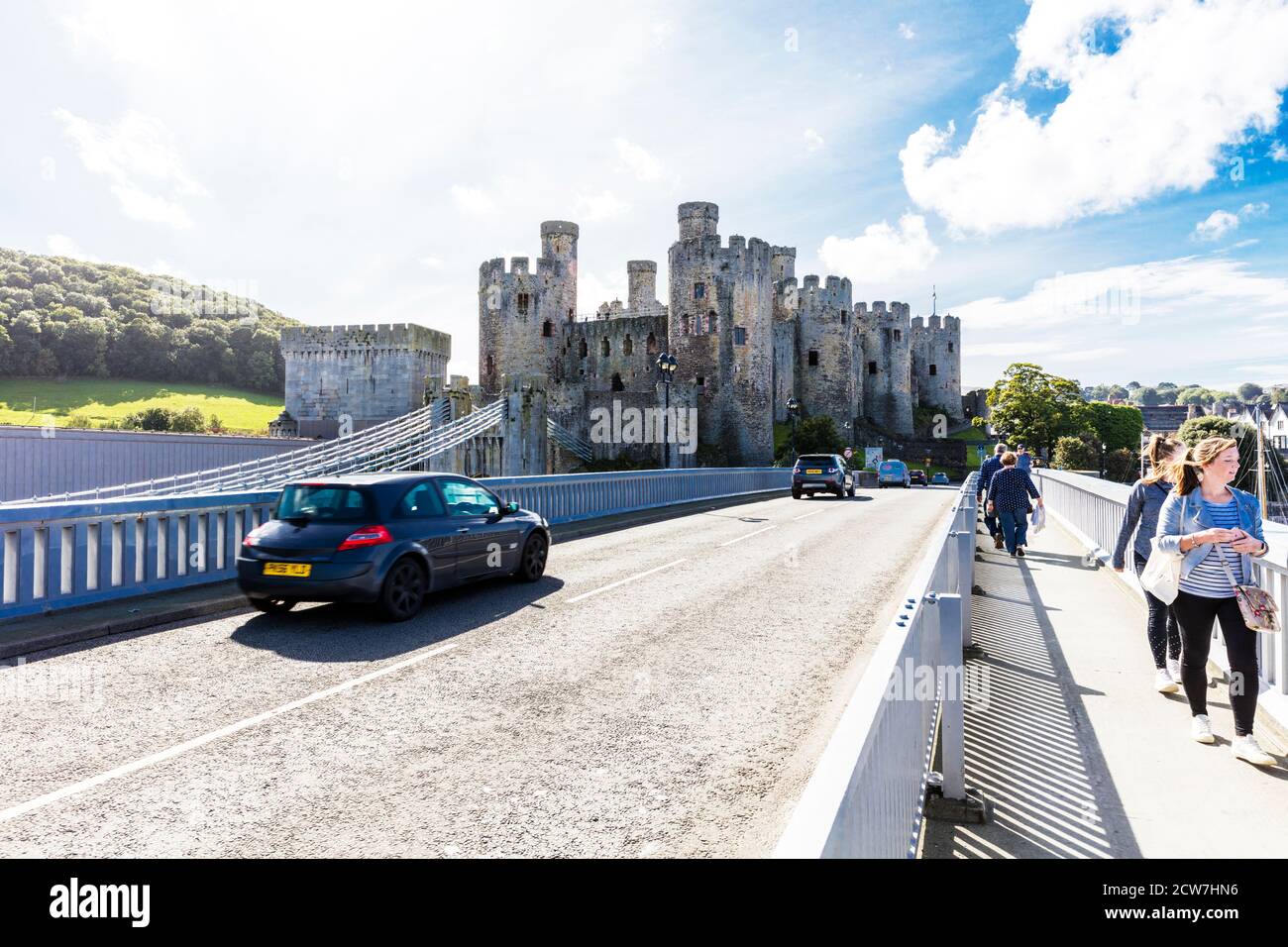 Conwy Castle, castello, Conwy, Conwy Town, Conwy Wales, Galles del Nord, Regno Unito, Castell Conwy, Conwy Castle Walls, esterno, facciata, Foto Stock