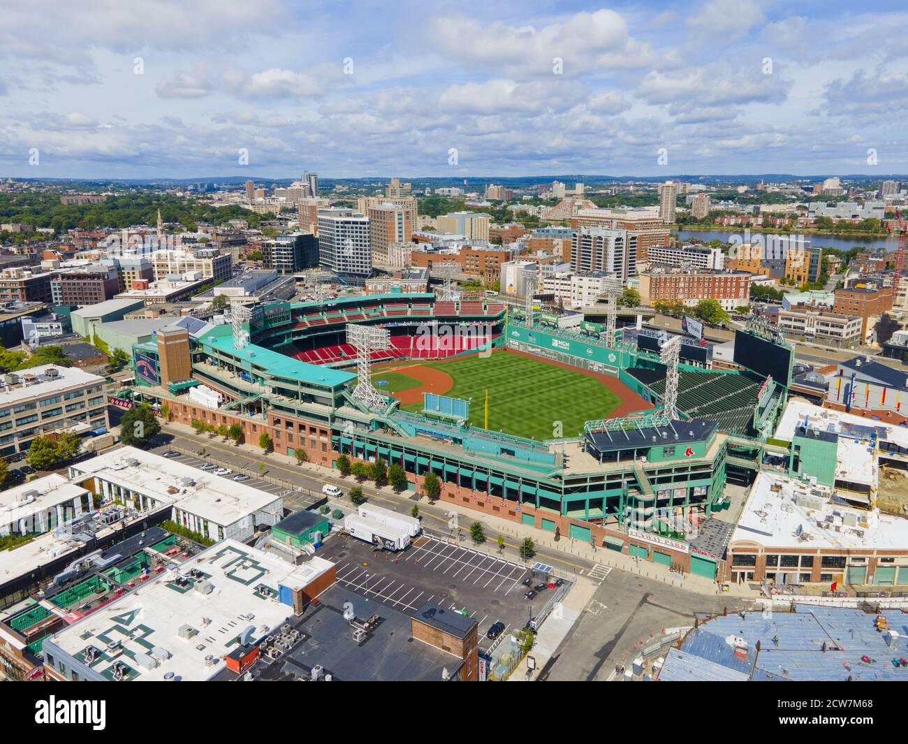 Vista aerea di Fenway Park a Fenway vicino a Kenmore Square a Boston, Massachusetts, Massachusetts, Stati Uniti. Questa è la sede della MLB Boston Red Sox. Foto Stock