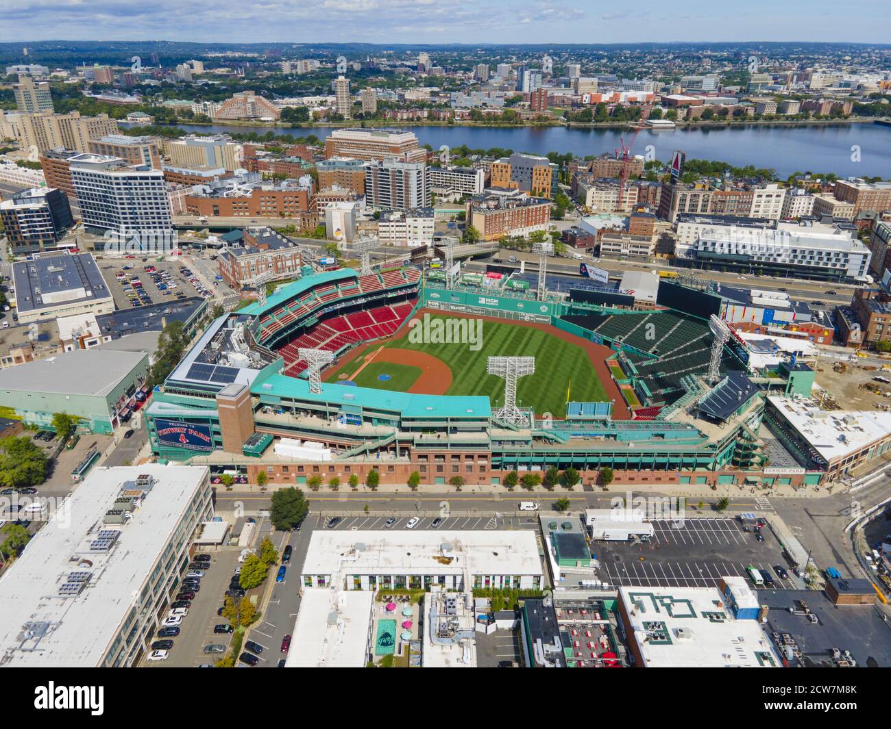 Vista aerea di Fenway Park a Fenway vicino a Kenmore Square a Boston, Massachusetts, Massachusetts, Stati Uniti. Questa è la sede della MLB Boston Red Sox. Foto Stock