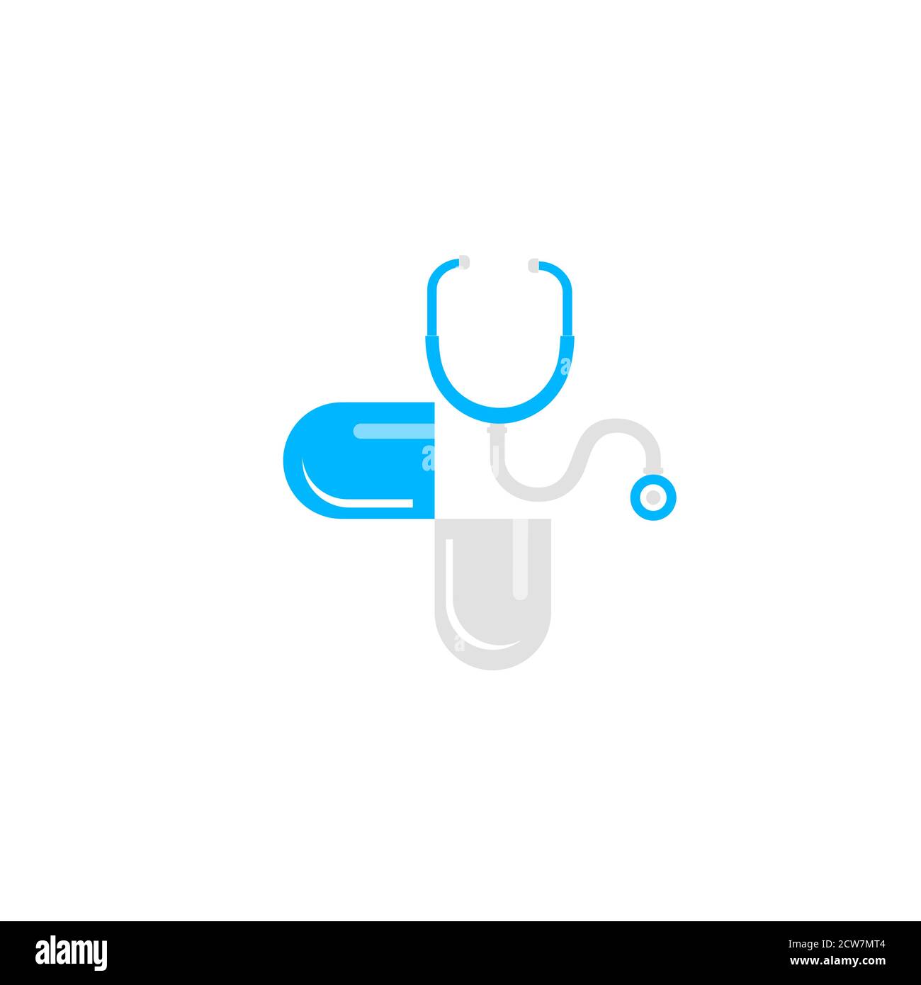 Disegno illustrativo del logo del medico e della capsula per l'assistenza medica e sanitaria. Illustrazione Vettoriale
