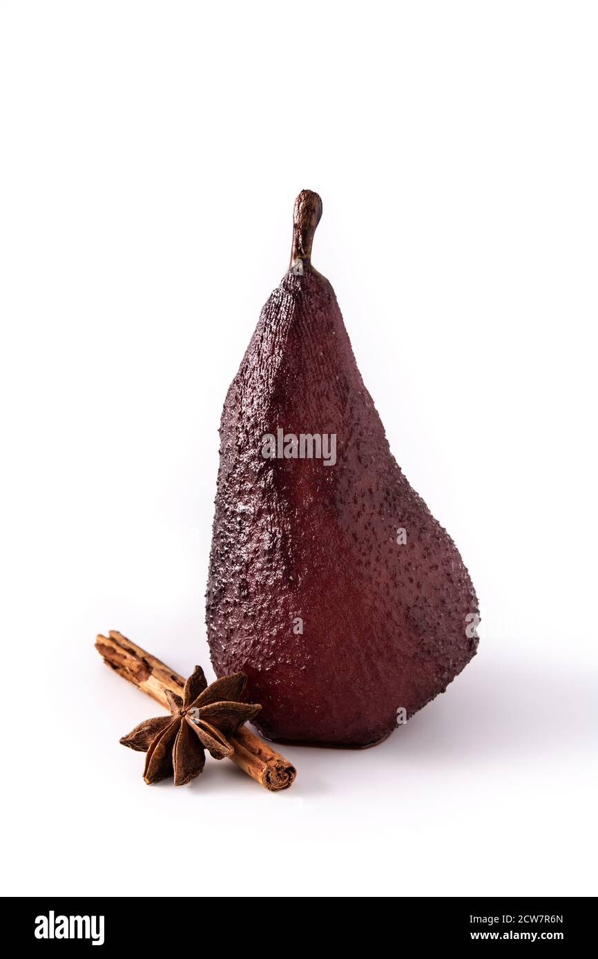 Pere in camicia in vino rosso isolate su sfondo bianco Foto Stock