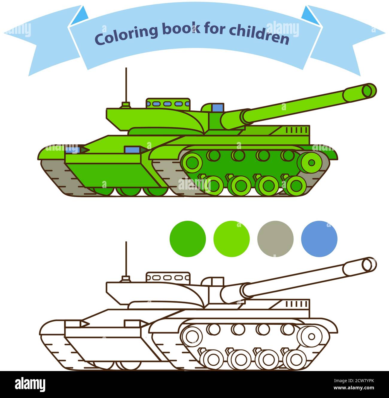 Moderno canotta militare giocattolo libro da colorare per bambini. Isolato su sfondo bianco. Illustrazione Vettoriale