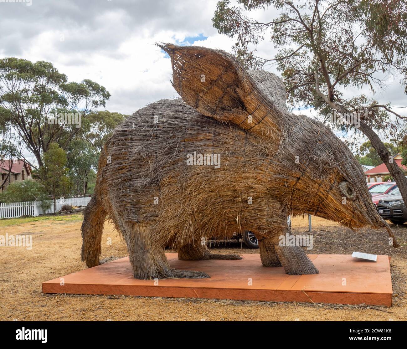 Paglia di grano scultura di bilby progettato da Shingo Miyajima e Masaharu Noguchi Wara percorso artistico York Australia Occidentale. Foto Stock