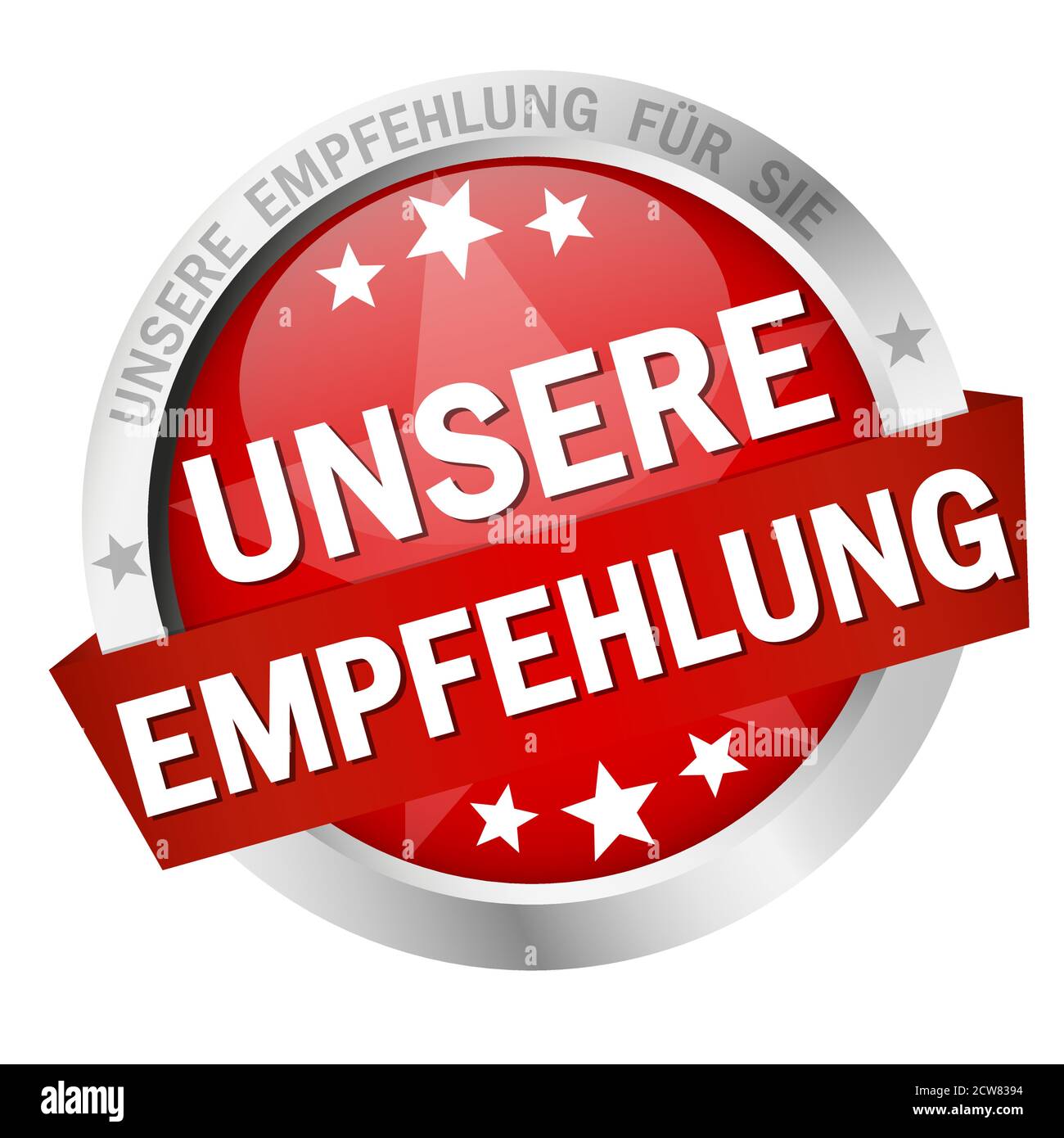 EPS 10 vettore con round pulsante colorato con banner e testo la nostra raccomandazione (in tedesco) Illustrazione Vettoriale
