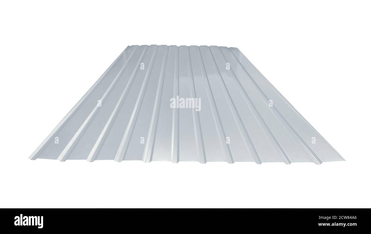 Profilo ondulato del tetto lamiera colorata in legno tessuto isolato su sfondo bianco Foto Stock