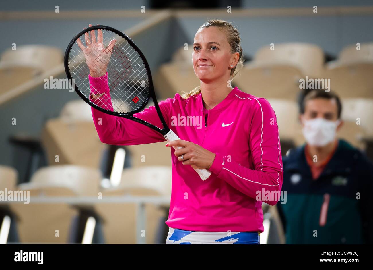 Petra Kvitova della Repubblica Ceca dopo aver vinto il primo round al Roland Garros 2020, torneo di tennis Grand Slam, il 28 settembre 2020 allo stadio Roland Garros di Parigi, Francia - Photo Rob Prange / Spain DPPI / DPPI Credit: LM/DPPI/Rob Prange/Alamy Live News Foto Stock